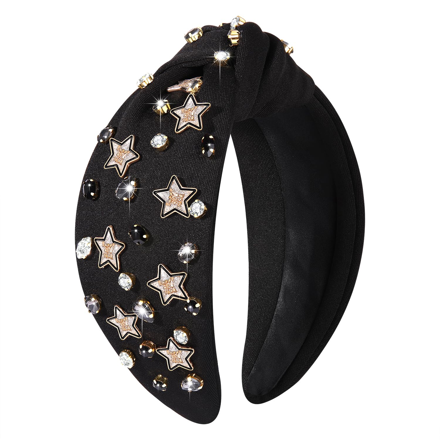 HZEYN New Years Eve Headband for Women 2025 Happy New Year Star Headband Crystal Jeweled Knotted Headband Holiday Accessories (N