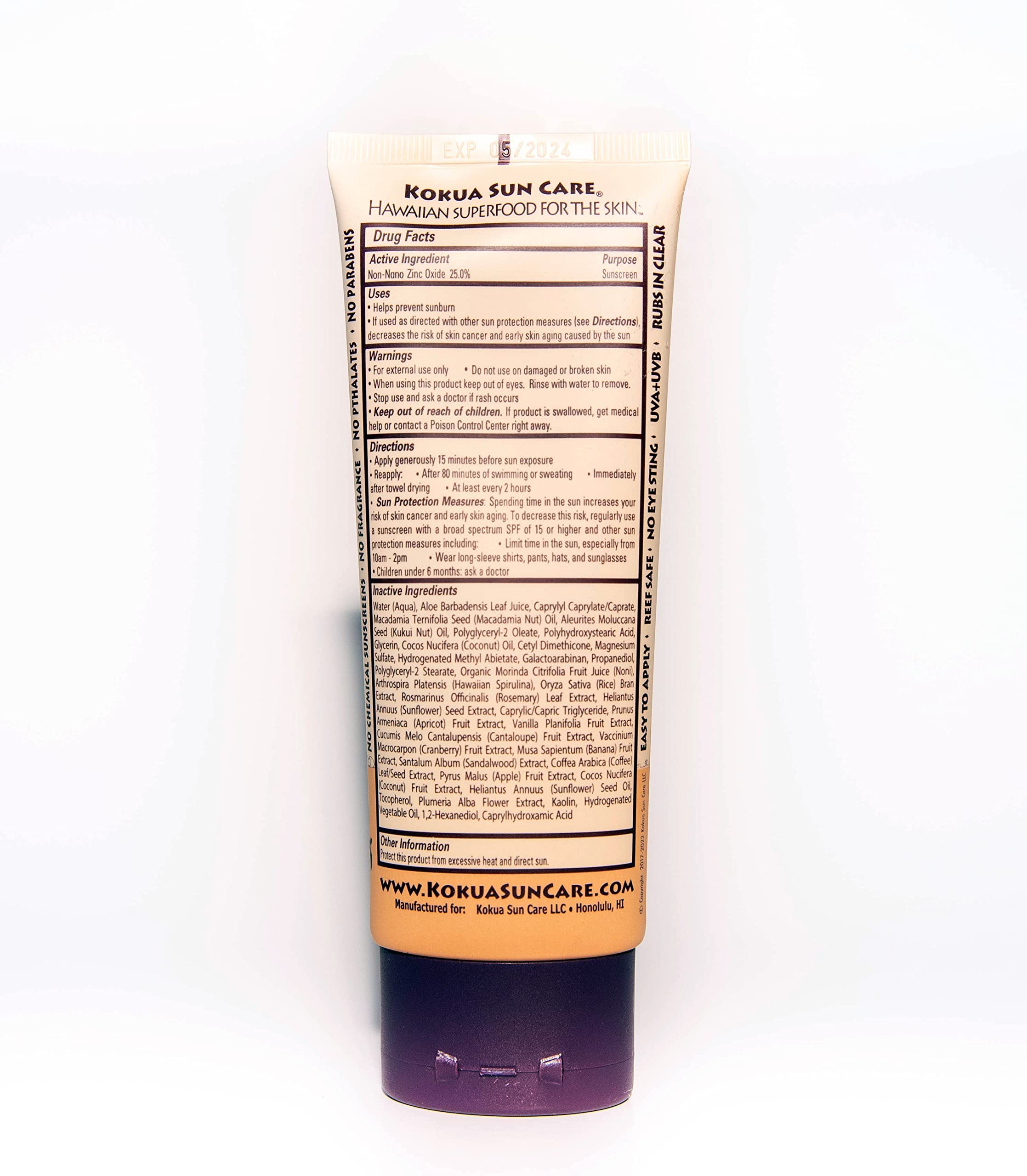 Kokua Sun Care Spf 50/80 Lotion Hawaiian Reef Safe Non Nano Zinc Oxide Sunscreen For Face & Body, Moisturizing Sun Protection Cr