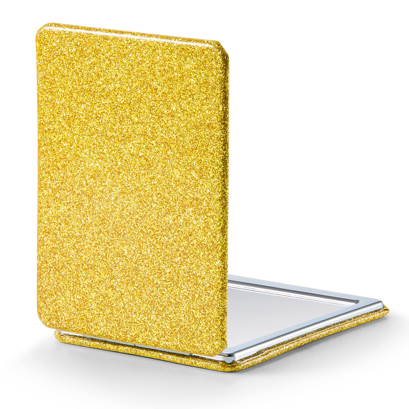 Omiro Compact Mirror, Glitter Pu Leather 1X/3X Magnification, Ultra Portable For Purses, 2.4'' W X 3.4'' L (Gold)