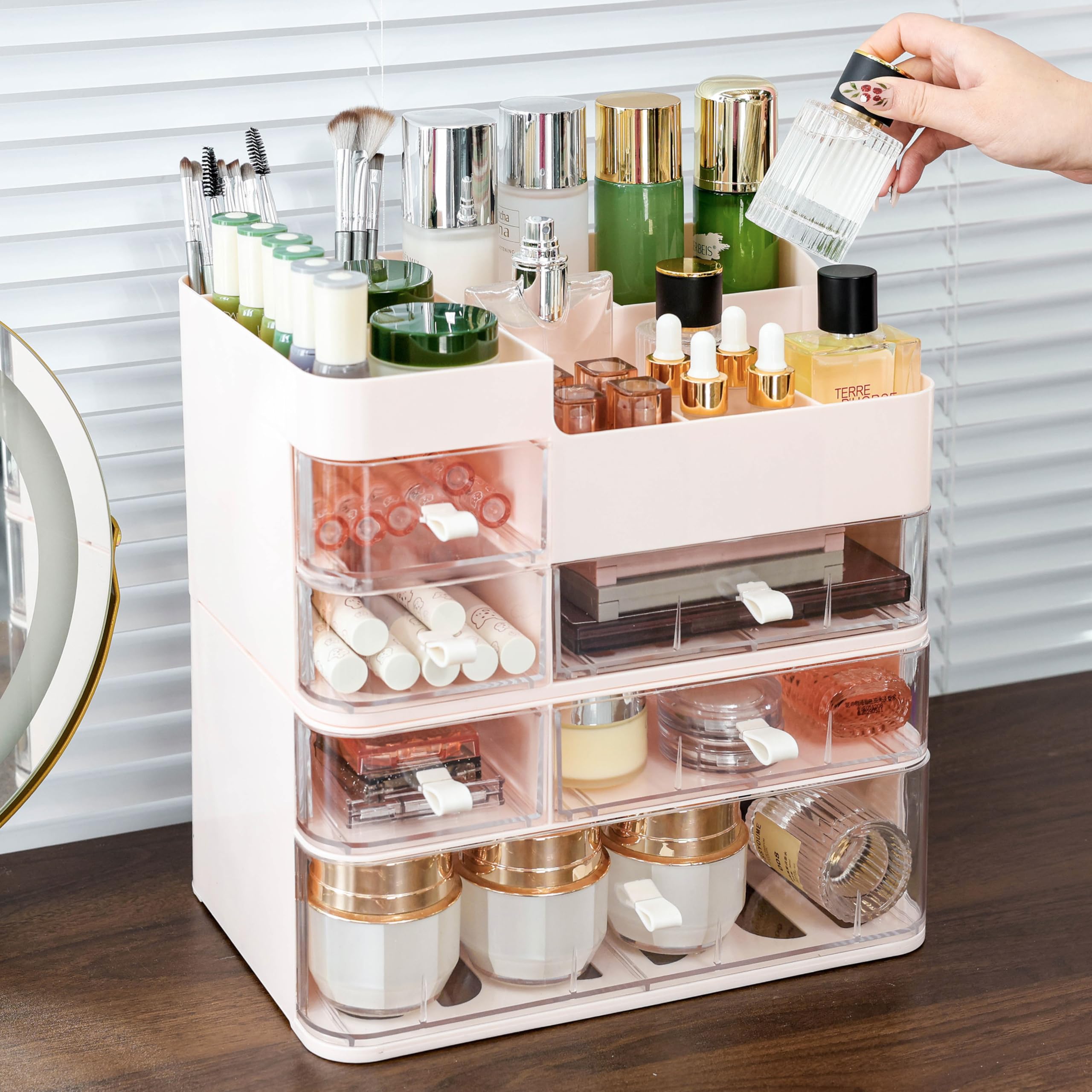 Cq Acrylic Makeup Organizer With 6 Drawers -Plastic Skincare And Cosmetic Storage For Vanity Countertop,Dresser Top Organizer Fo