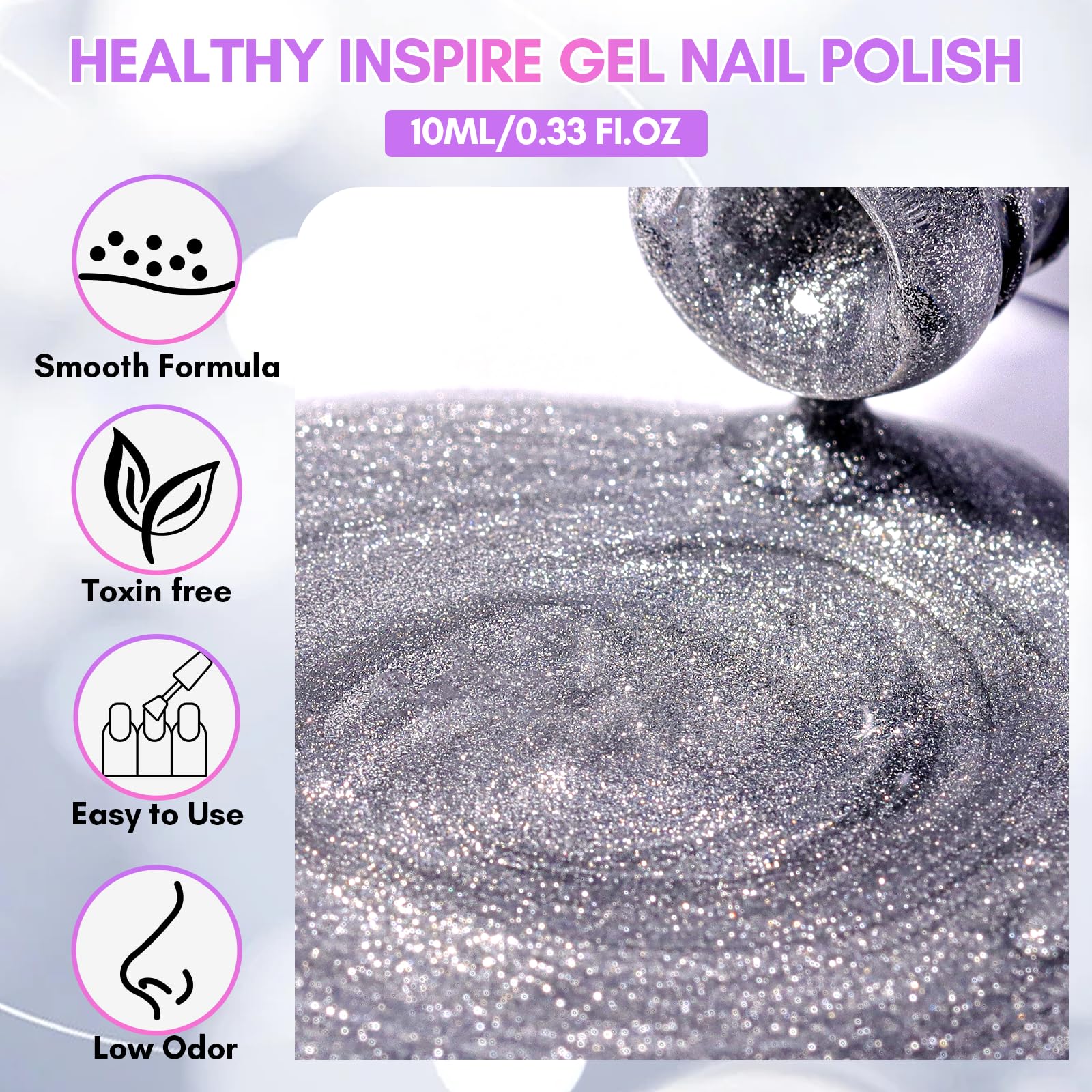 Makartt Holographic Cat Eye Gel Nail Polish,Universal Silver Glitter Nail Polish Shiny Glitter Nail Gel With Magnet Stick Shiny