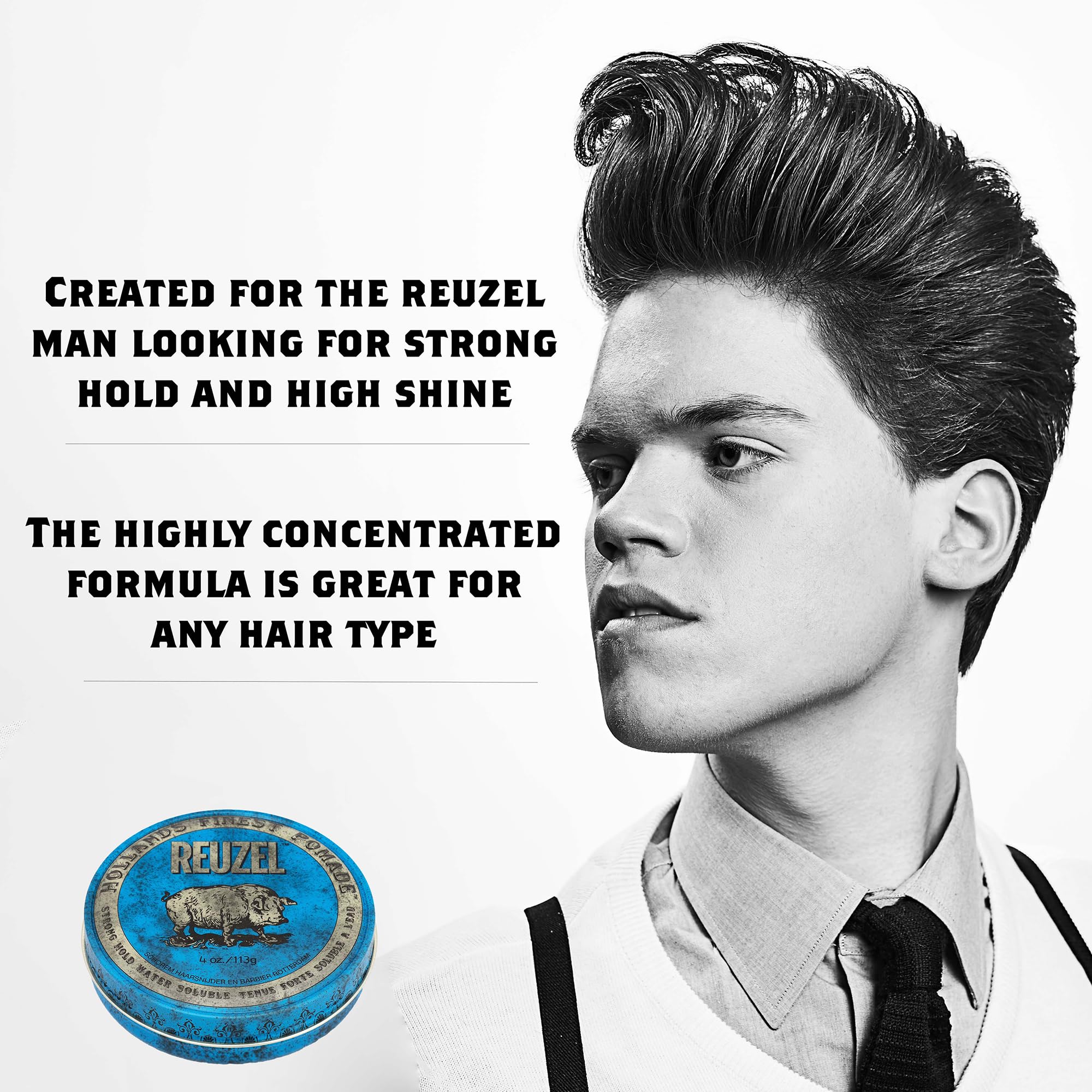 Reuzel Blue Pomade, Strong Hold, Water Soluble, 4 Oz.
