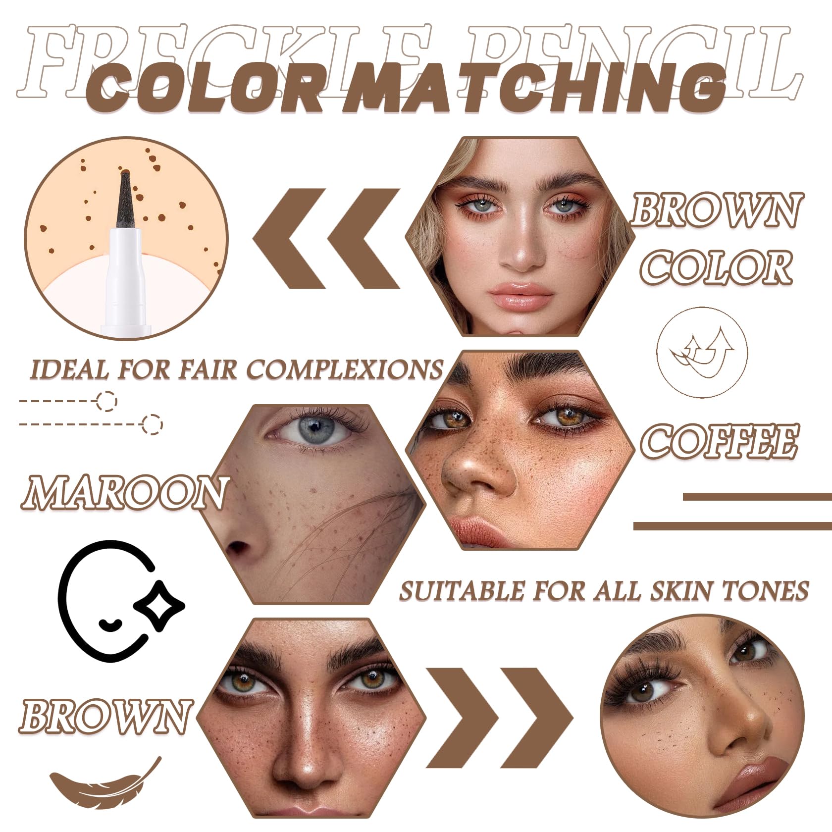 Ljybobin Freckle Pen 4 Colors Available,Vivid Lifelike Freckle Makeup Pen,Waterproof Long Lasting Quick Dry Soft Small Spot Pen