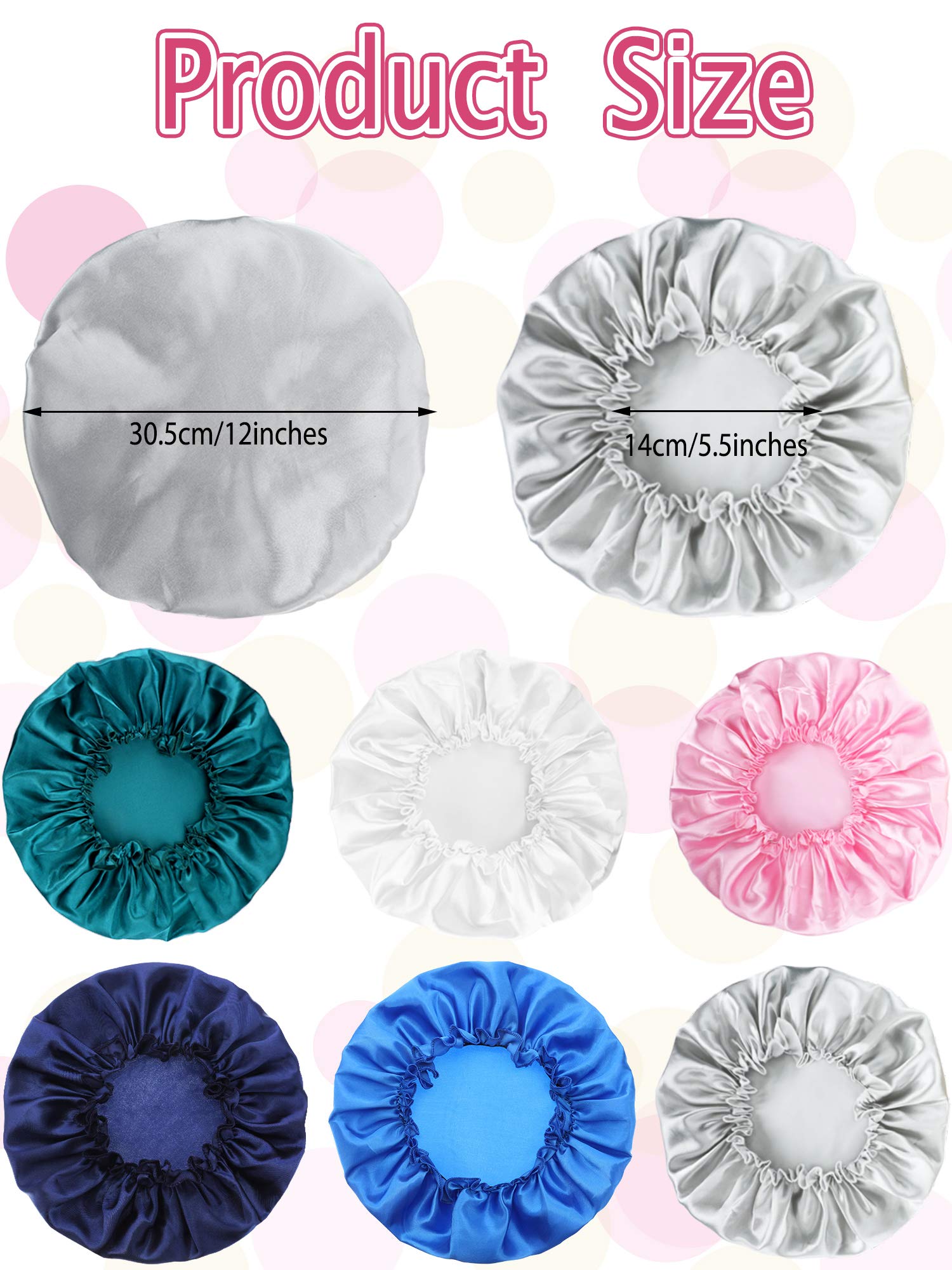Syhood 6 Pieces Sleep Cap Satin Bonnet Sleeping Hat Soft Elastic Night Hair Cover For Women(Navy Blue, Blue, Peacock Blue, Silve
