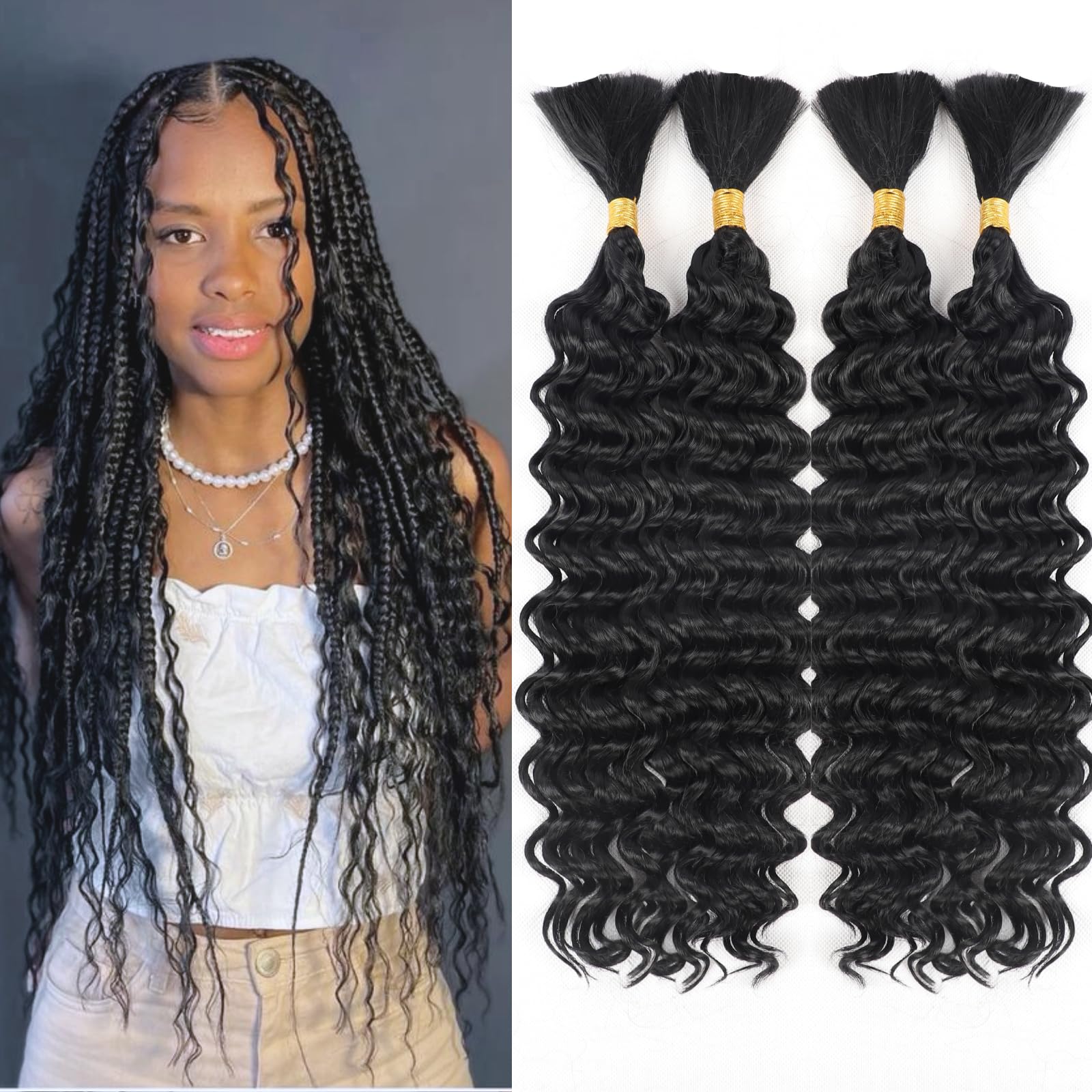 Deep Wave Bulk Hair For Braiding Hair 18inch 300g Wet And Wavy No Weft Quality Synthetic Hair Braiding Extensions For Boho Braid