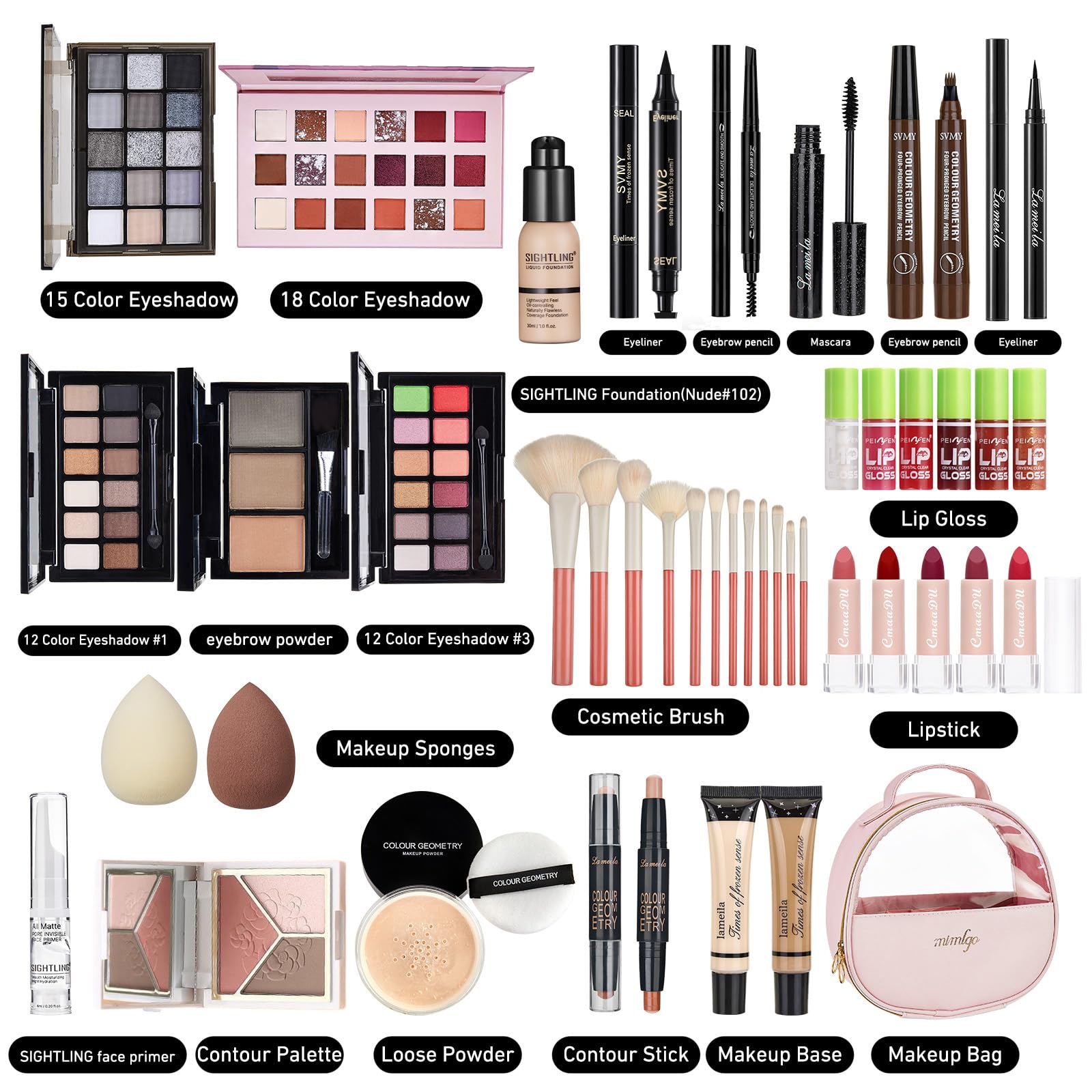 All In One Makeup Kit, Travel Makeup Kit, Makeup Gift Set, Makeup Kit For Women Full Kit, Makeup Bundle Includes Foundation Eyes