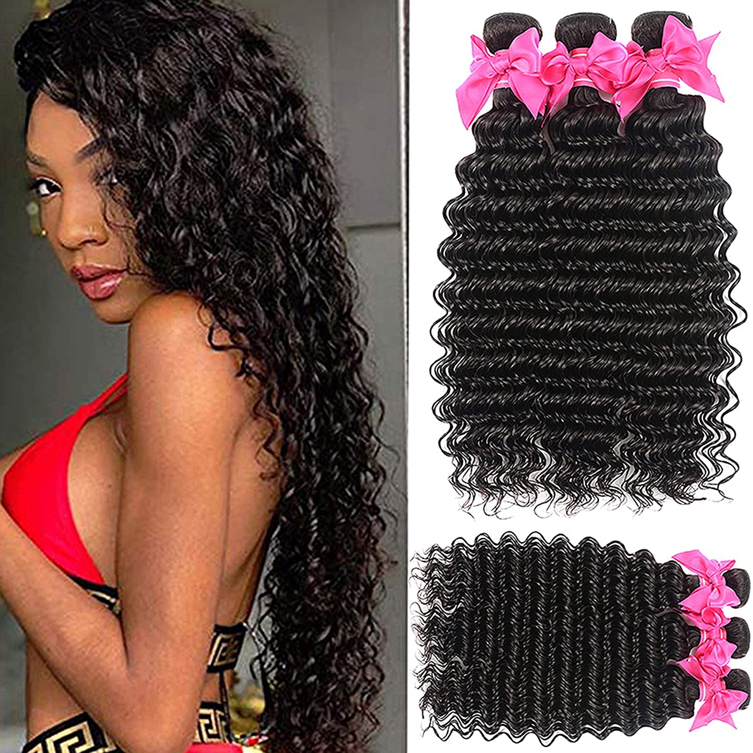 Miss GAGA 9A Brazilian Virgin Hair Pineapple Deep Wave 3 Bundles Brazilian Human Hair Bundles 100% Unprocessed Virgin Remy Hair 