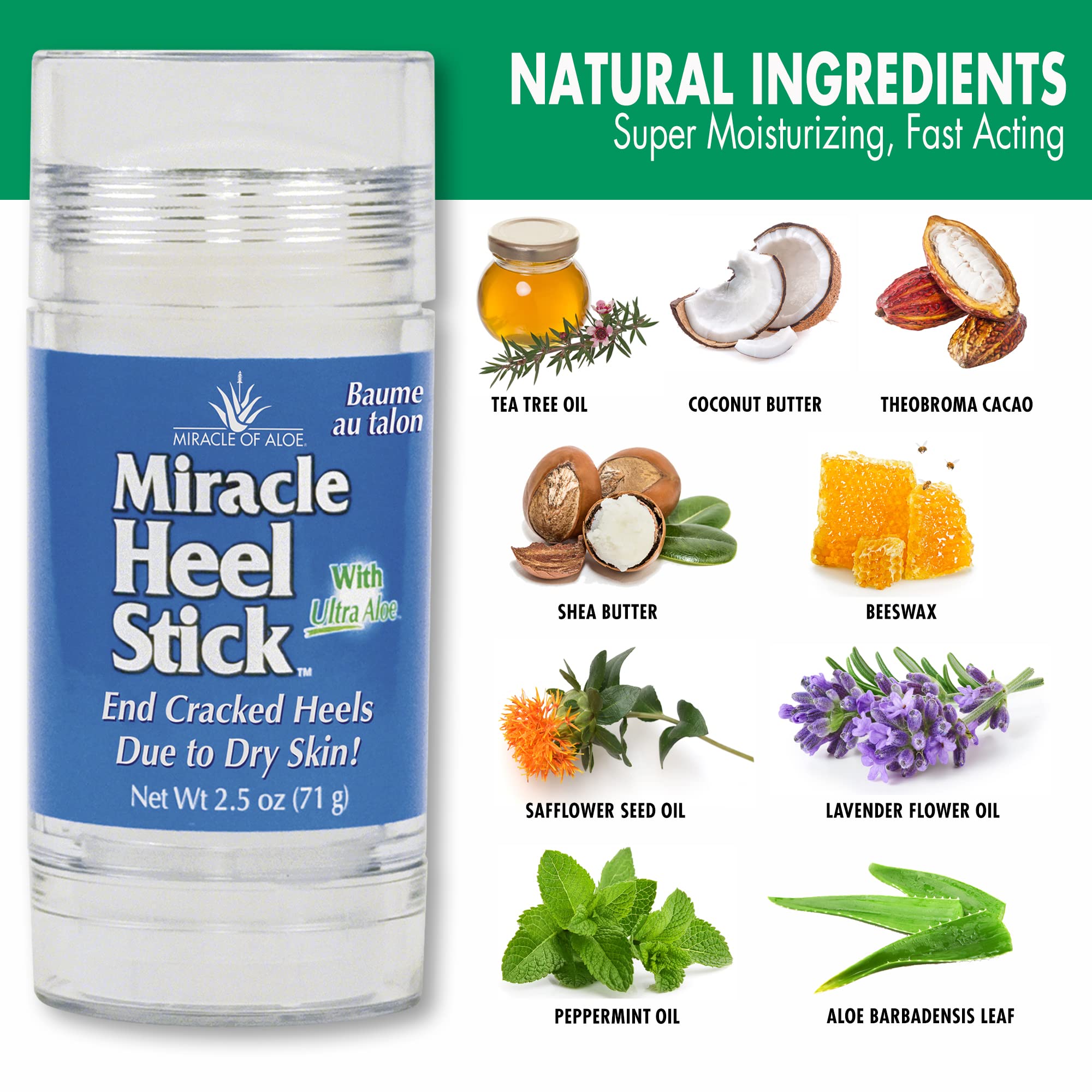 Miracle Of Aloes Miracle Heel Stick - Quick Relief For Rough, Dry, Cracked Heels - Intensive Therapeutic Balm For Severe Dry Fee