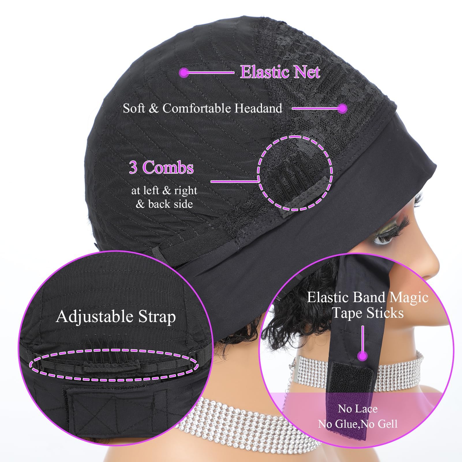 Betufllo Headband Wig Human Hair Wigs for Black Women Curly Pixie Headband Human Hair Wigs Put on and Go Glueless Wig Natural Bl