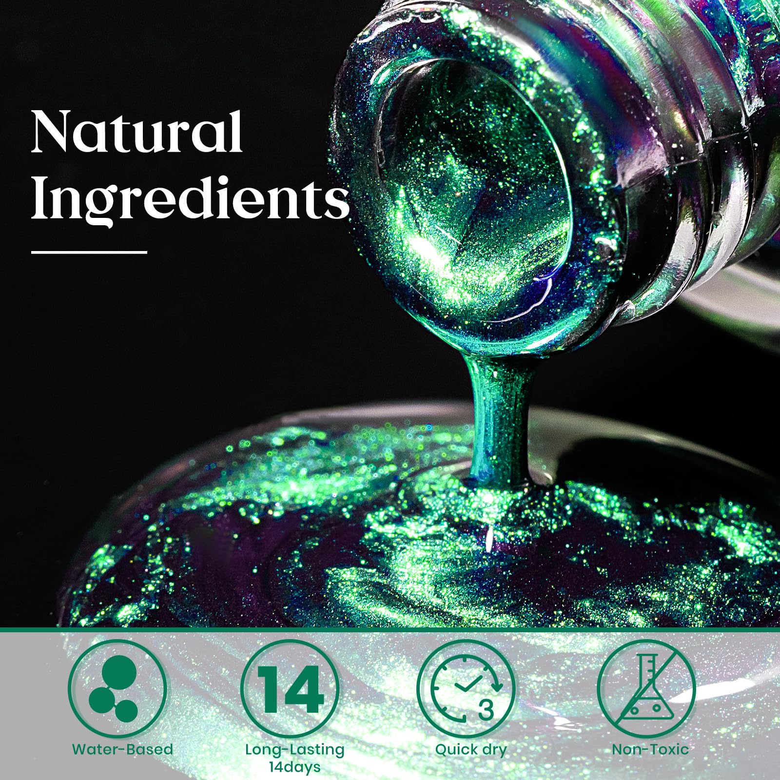 Mizhse Chameleon Nail Polish, Green Nail Polish Air Dry Fast, 15Ml/0.5 Fl Oz High Glossy Shiny Nail Pigment Holographic Nail Pol