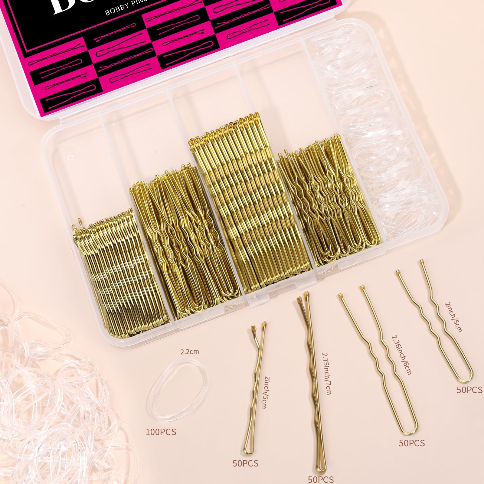 Teenitor 300pcs Blonde Bobby Pins Hair Pins 100 Bobby Pins Blonde Hair,100 Hair Pins for Women 100 Hair Bands Kit, Blonde Bobby
