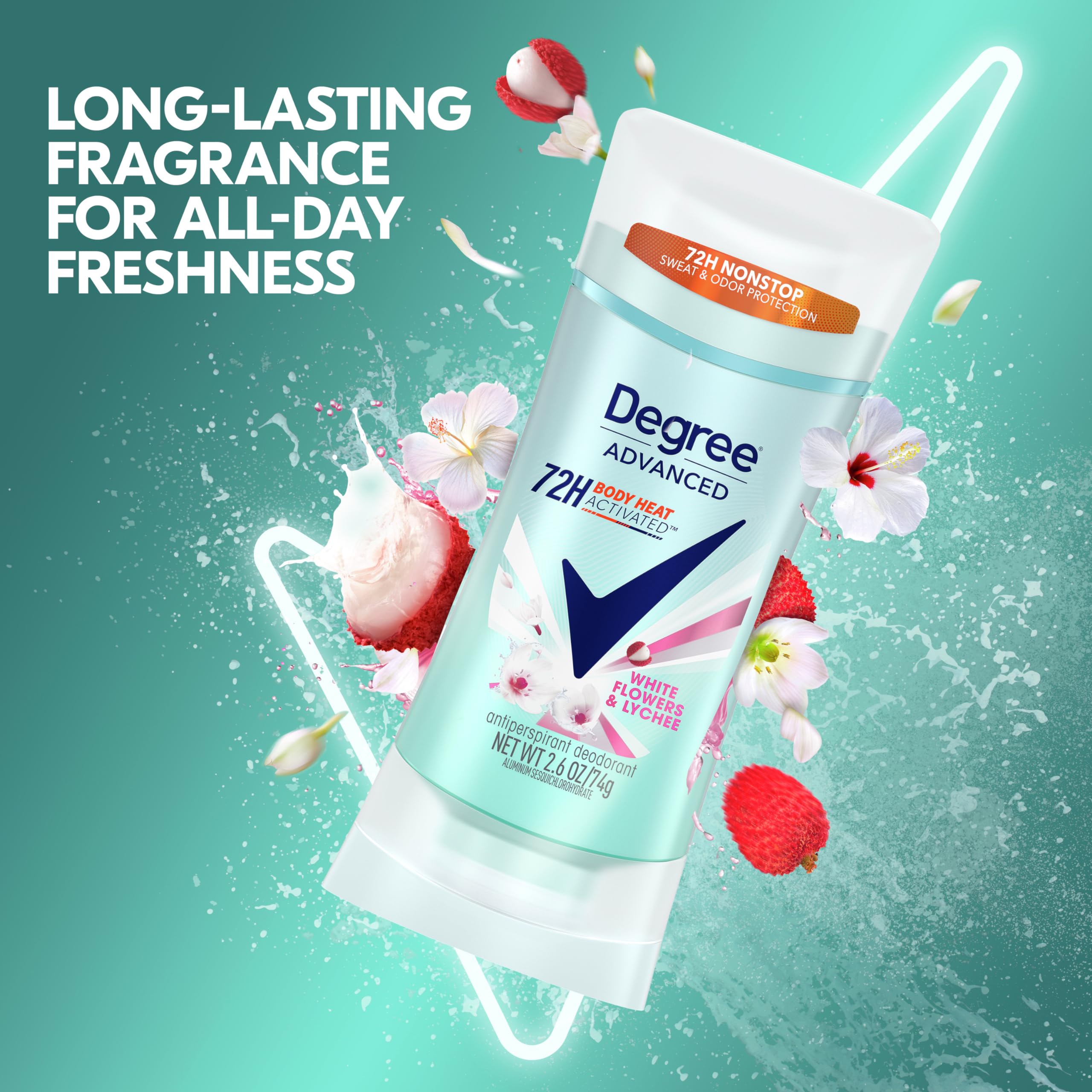 Degree Advanced Protection Antiperspirant Deodorant White Flowers & Lychee for 72-Hour Sweat & Odor Control for Women, with Body