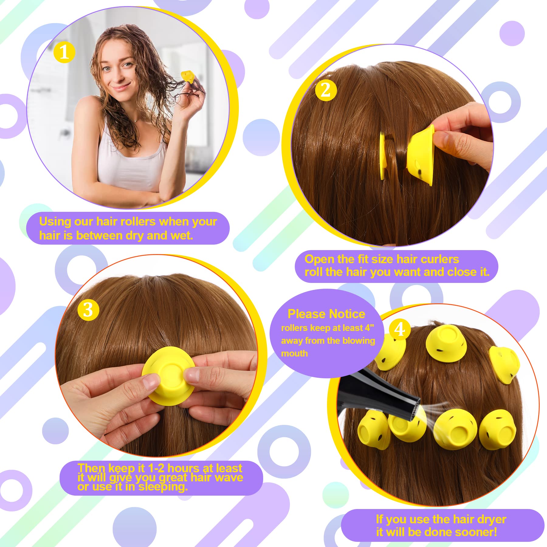 Janyun 40 Pcs Yellow Silicone Hair Rollers (Including 20Pcs Large & 20Pcs Small Heatless Hair Curlers)