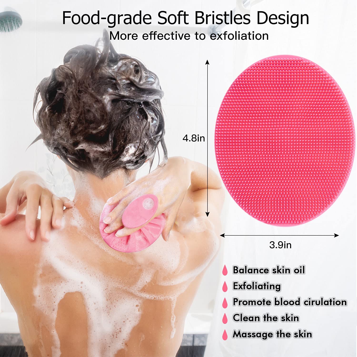 Innerneed Soft Silicone Body Cleansing Brush Shower Scrubber, Gentle Exfoliating And Massage For All Kinds Of Skin (Pink)