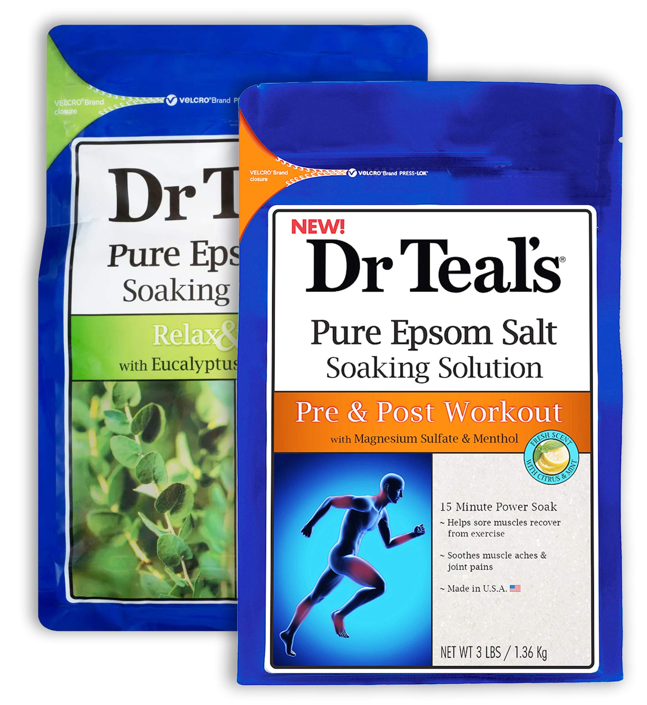 Dr Teal'S Epsom Salt Bath Combo Pack (6 Lbs Total), Relax & Relief With Eucalyptus & Spearmint, And Pre And Post Workout With Ma
