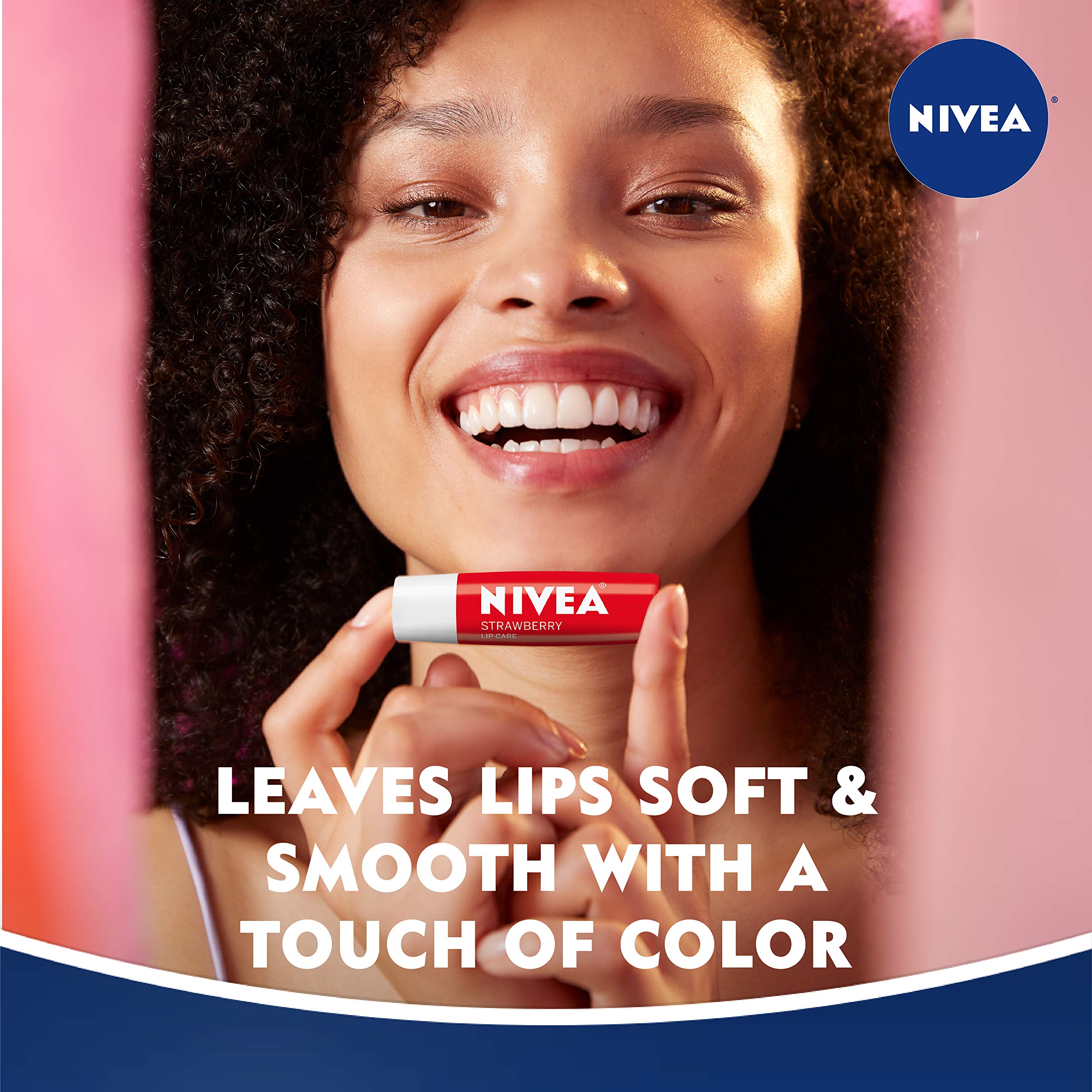 Nivea Strawberry Lip Care - Tinted Lip Balm For Beautiful, Soft Lips - Pack Of 4