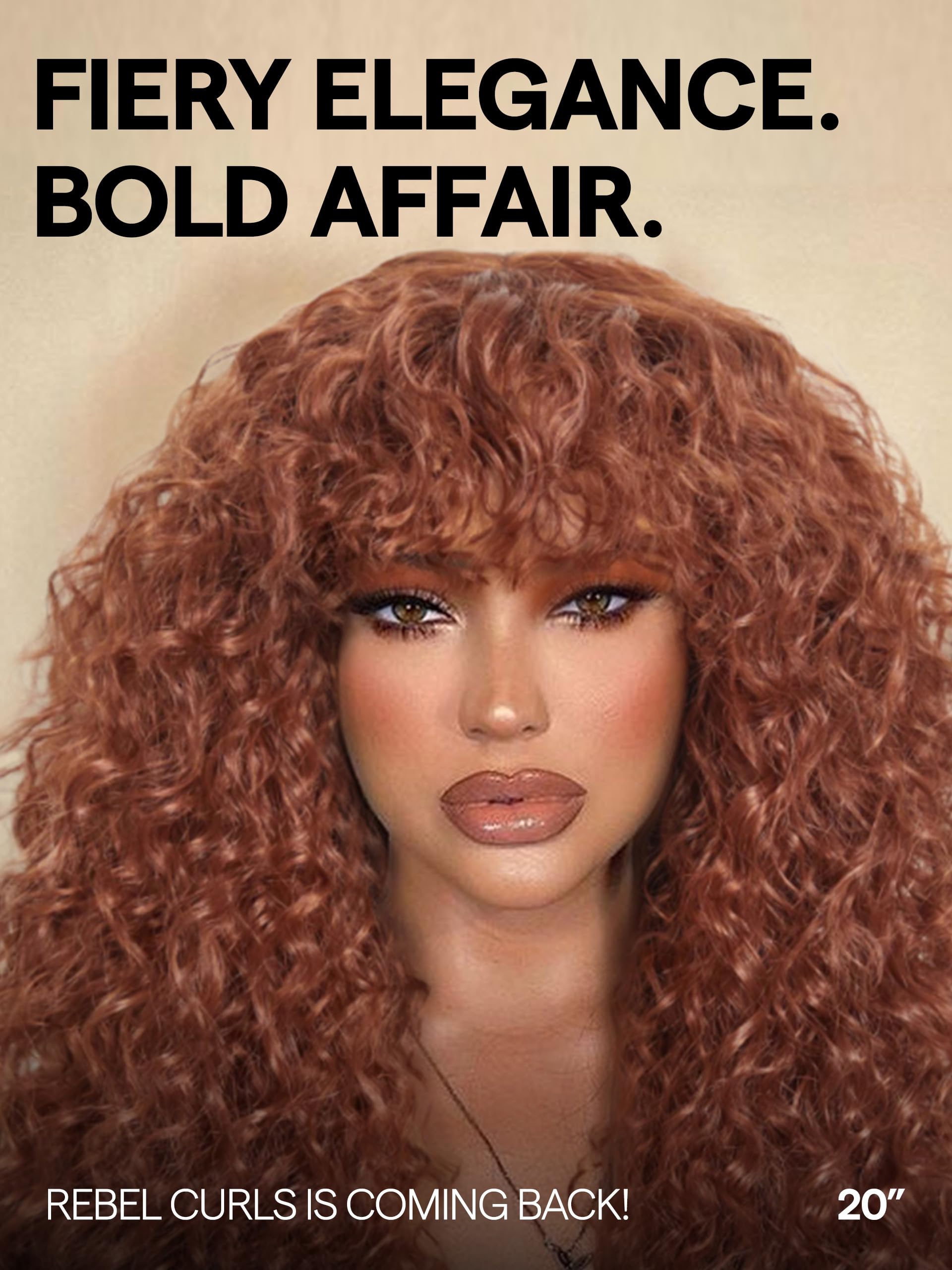 GORGIUS Curly Wig with Bangs | Premium Fiber & Remy Hair Blend | Trending Ginger Brown | Realistic Look with True Scalp