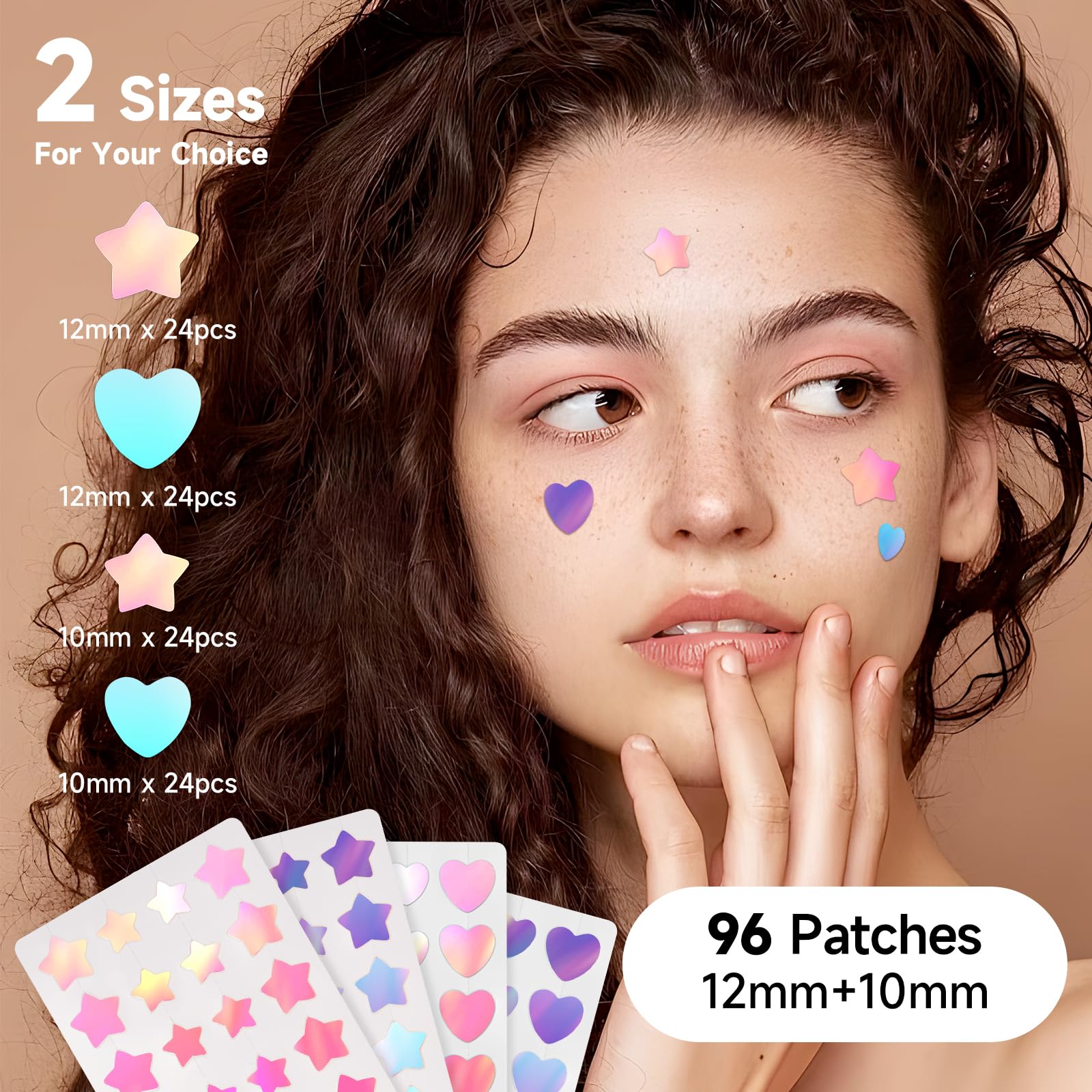 Dazzlook Star Acne Patch with Salicylic Acid Tea Tree Oil & Centella Asiatica, Hydrocolloid Pimple Stickers Iridescent Colors 96