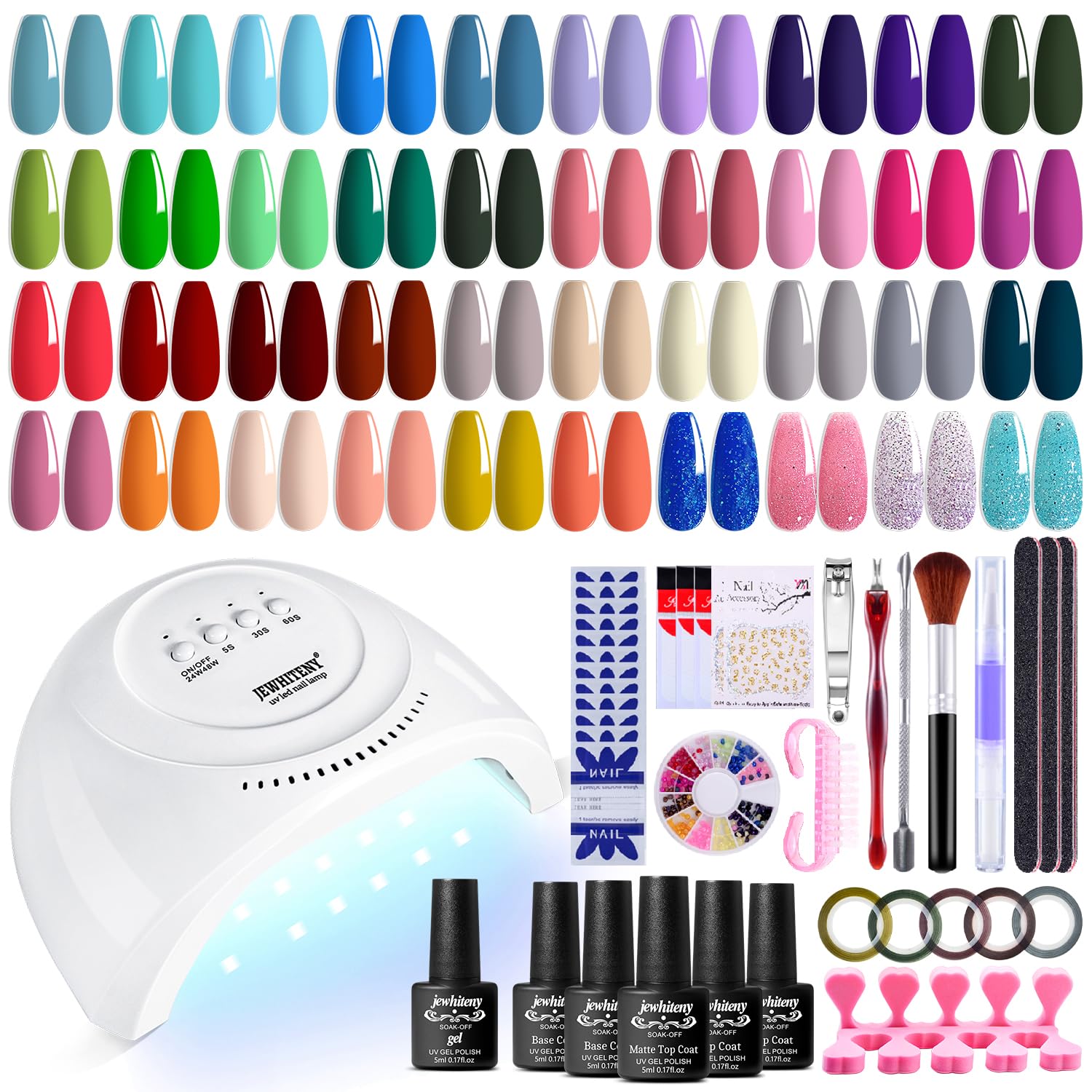 JEWHITENY 43PCS Gel Nail Polish Kit with U V Light 120W LED Nail Lamp 40 Colors Gel Nail Polish Set Manicure Tools All-In-One Na