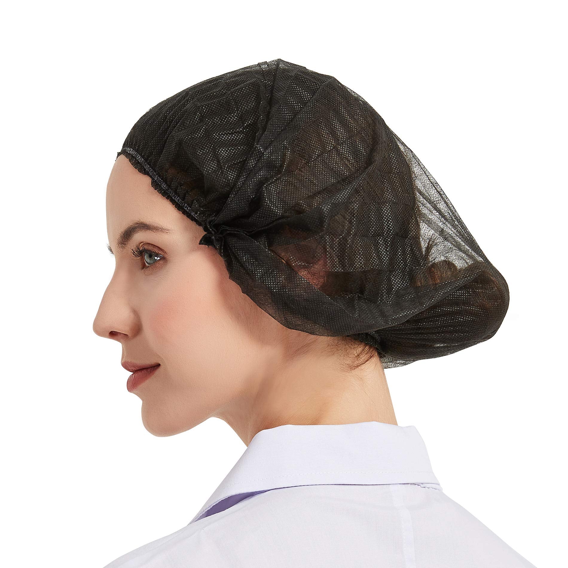 Protectx 100-Pack Black Disposable Hair Nets, Elastic Head Cover, Bouffant Caps, Sanitation Head Cover For Food Service, Spa Men