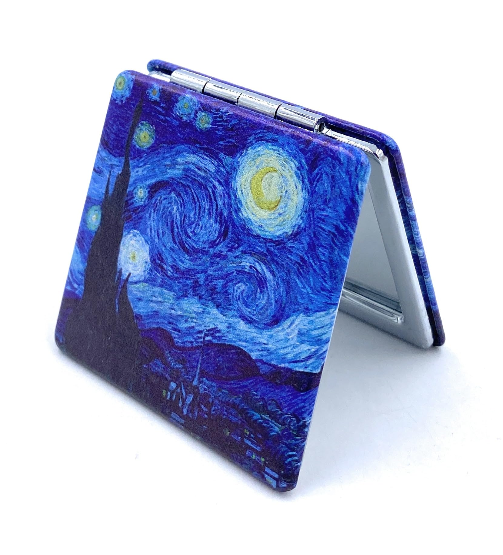 Aeisage Compact Mirror Square Starry Night Van Gogh Pocket Mirror For Men Small Travel Mirror Magnifying Purse Mirror Compact Wi