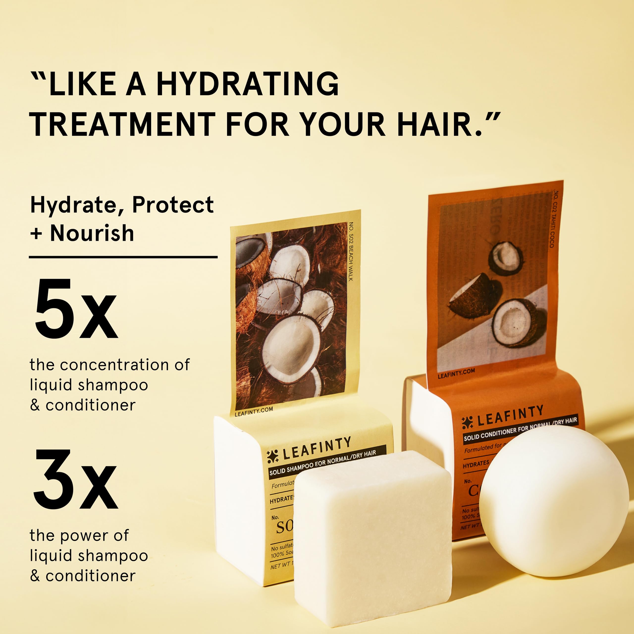 Leafinty Solid Conditioner Bar for Normal & Dry Hair Hydrates Shines Nourishes - Sulfate Free, Natural, Sustainable, Zero Waste,