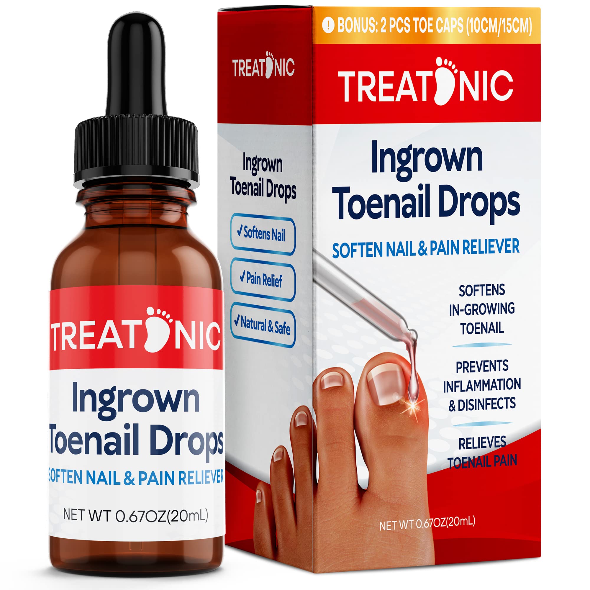 Treatonic Ingrown Toenail Treatment - Ingrown Toenail Pain Reliever and Softener Kit for Easy Trimming with Silicone Gel Toe Cap
