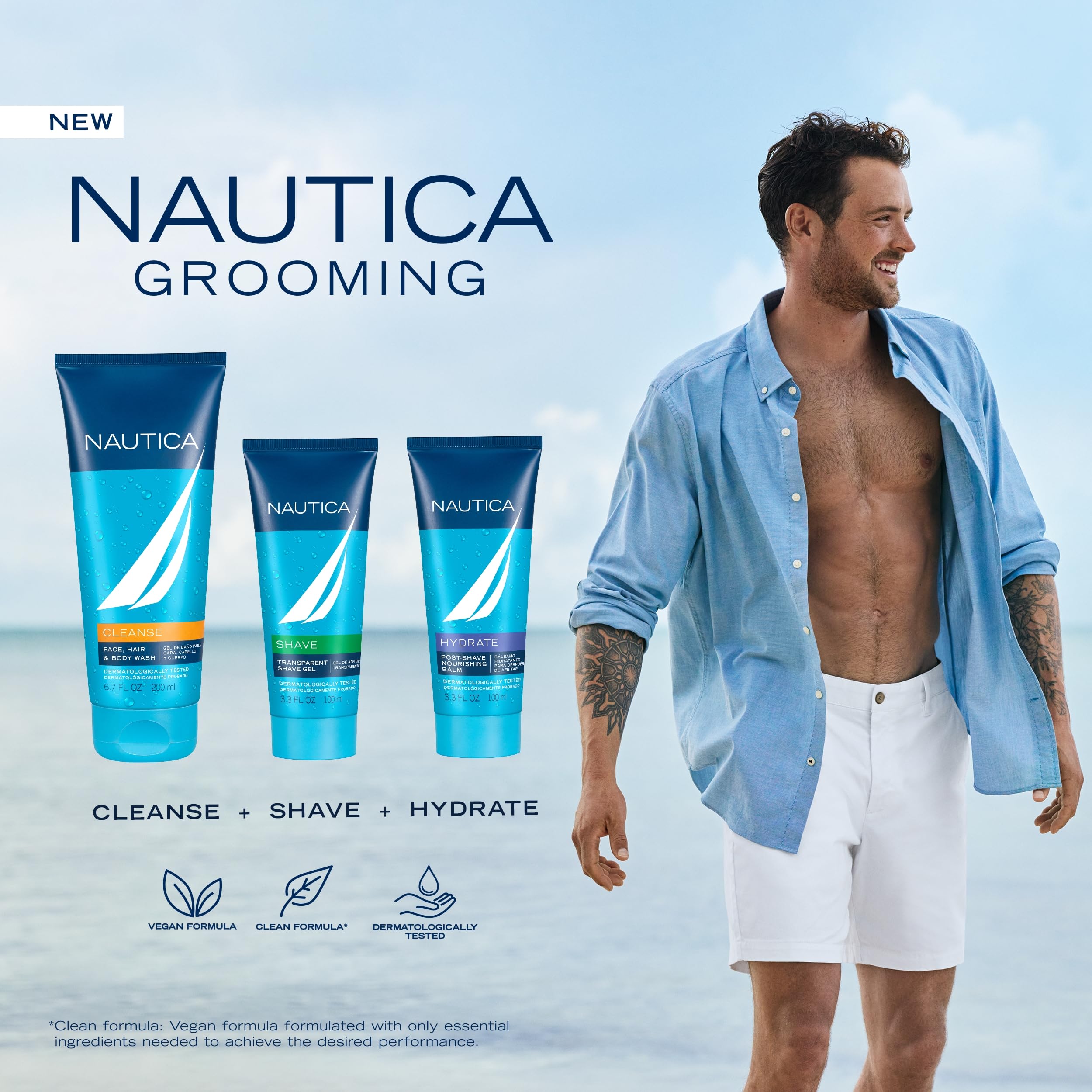 Nautica Grooming Cleanse Shower Gel 6.7 Fl Oz (Pack Of 1), Notes Of Grapefruit, Lavender, And Wood, Men'S Fragrance, Long Lastin