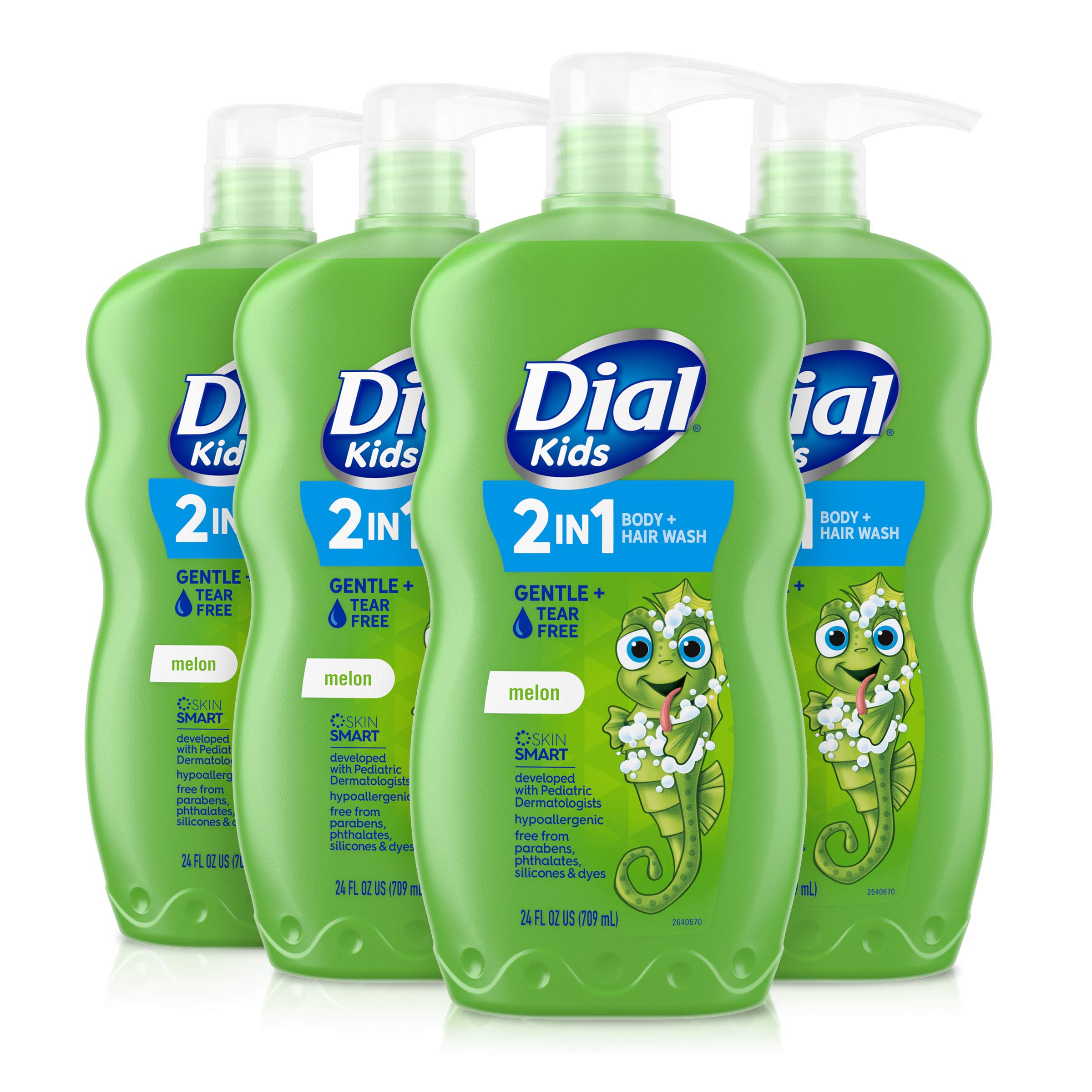 Dial Kids 2-in-1 Body+Hair Wash, Melon, 24 fl oz (Pack of 4)