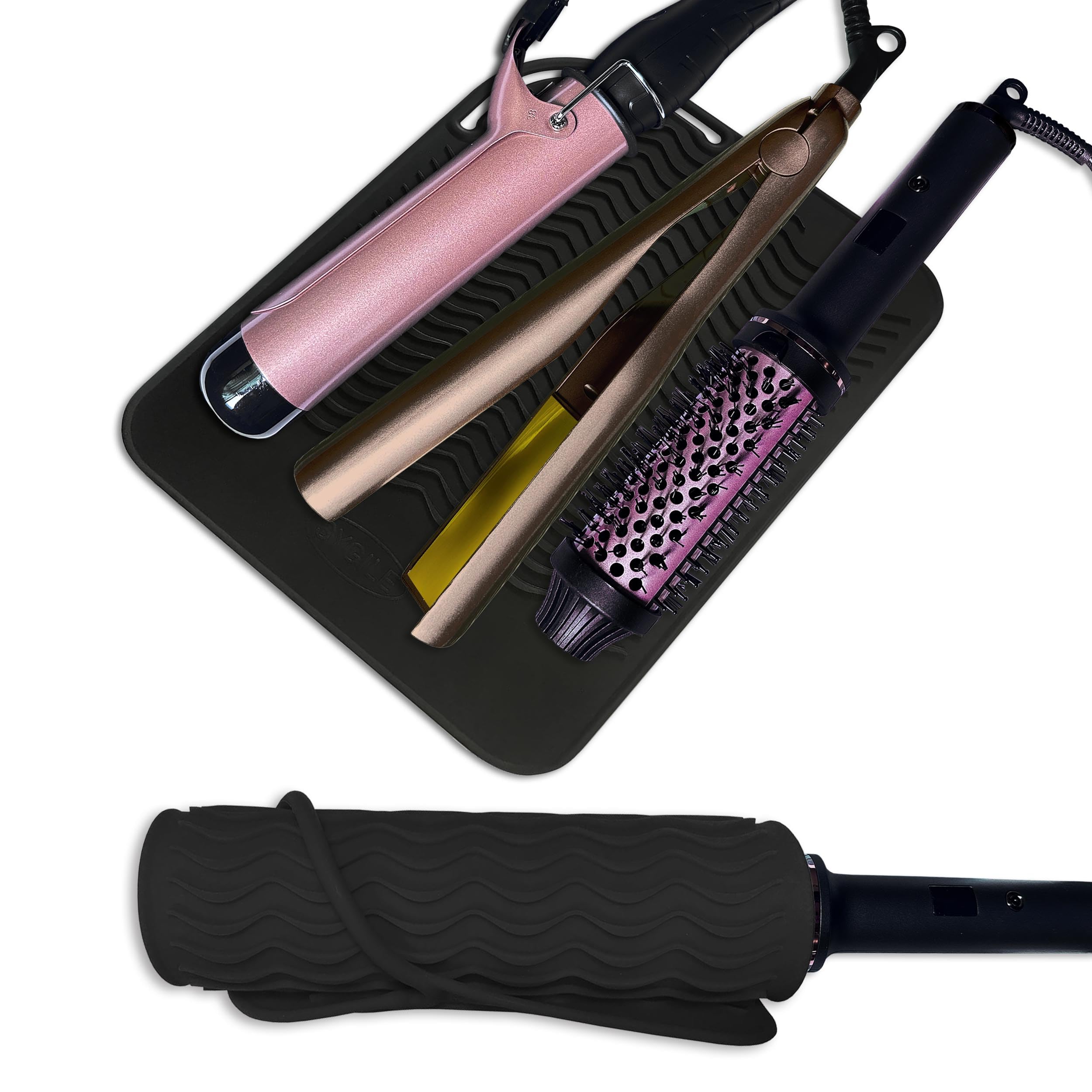 Sygile Pack of 2 11 X 7.5 Large Silicone Heat Resistant Travel Mat for Hair Straighteners, Curling Irons, Flat Irons, Hair Dryer