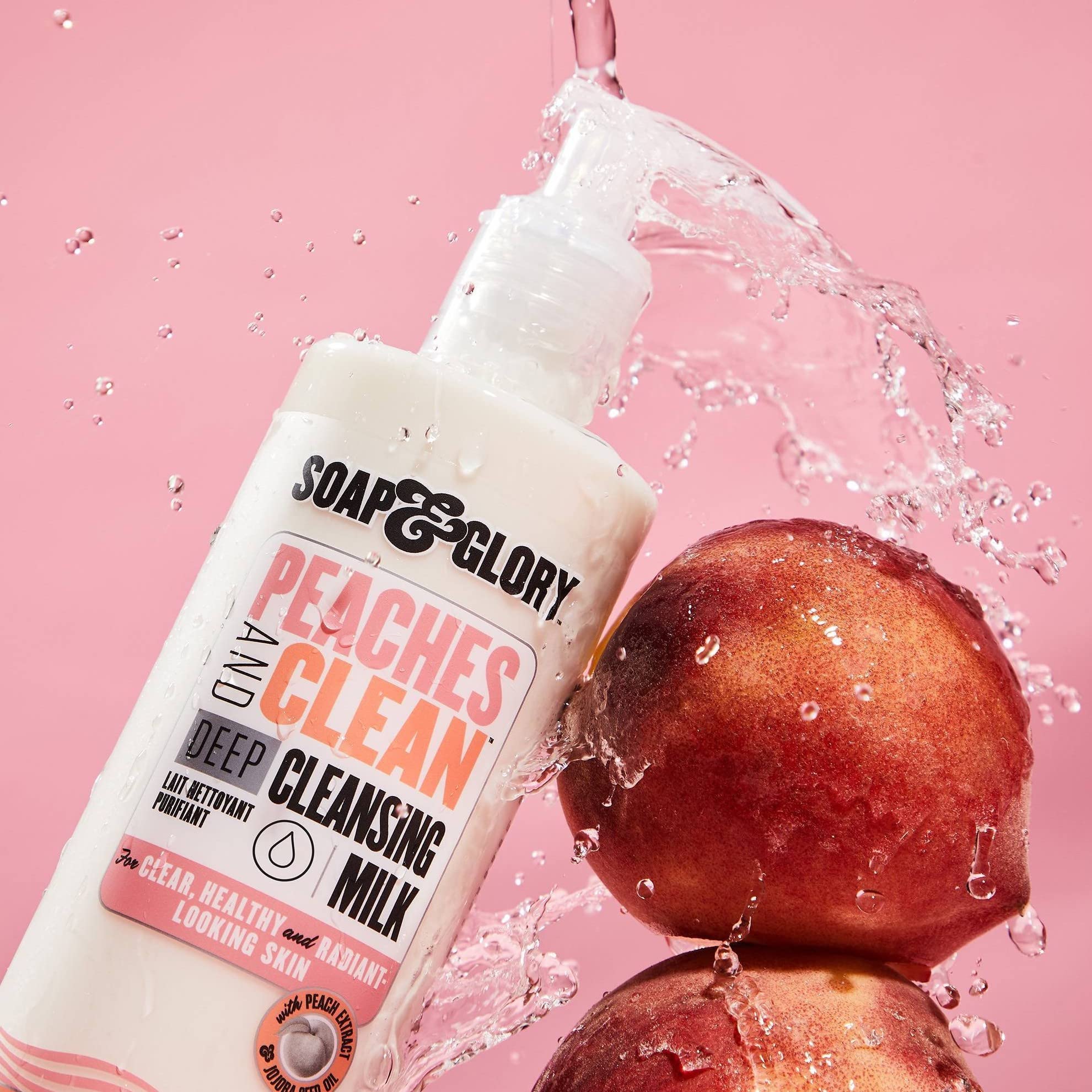 Soap & Glory Peaches & Clean Deep Cleansing Milk - 4 in 1 Milk Cleanser & Makeup Remover with Peach Extract, Ginseng & Jojoba Oi