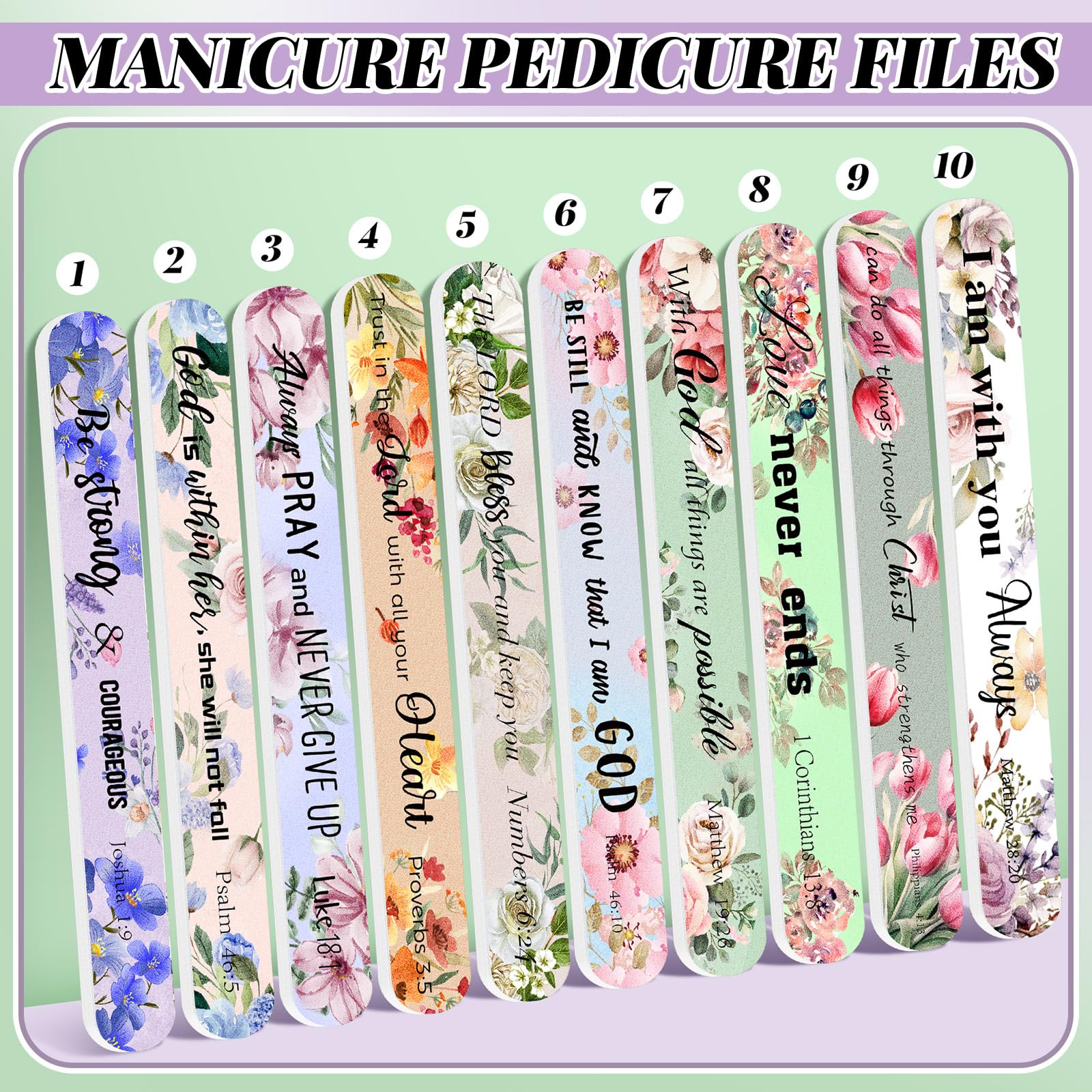 Lanties 50 Pack Christian Gifts for Women Bulk Bible Verse Scripture Nail Files Floral Emery Boards Christian Religious Party Em