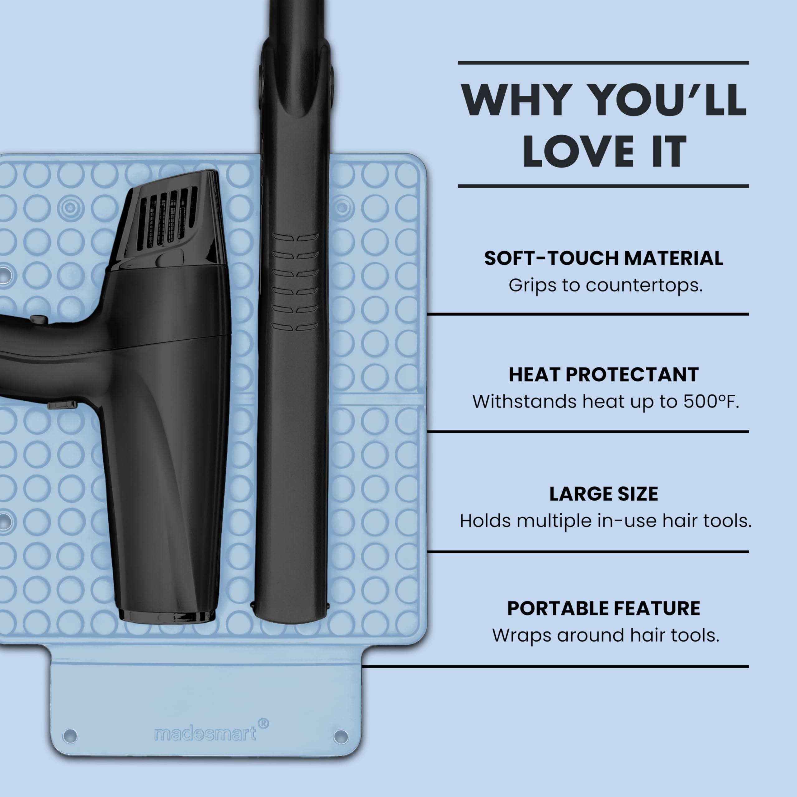 madesmart Large Styling Heat Mat - Grey | Vanity Collection | Heat-Resistant Silicone | Vanity & Countertop Protection | Wrap-Ar