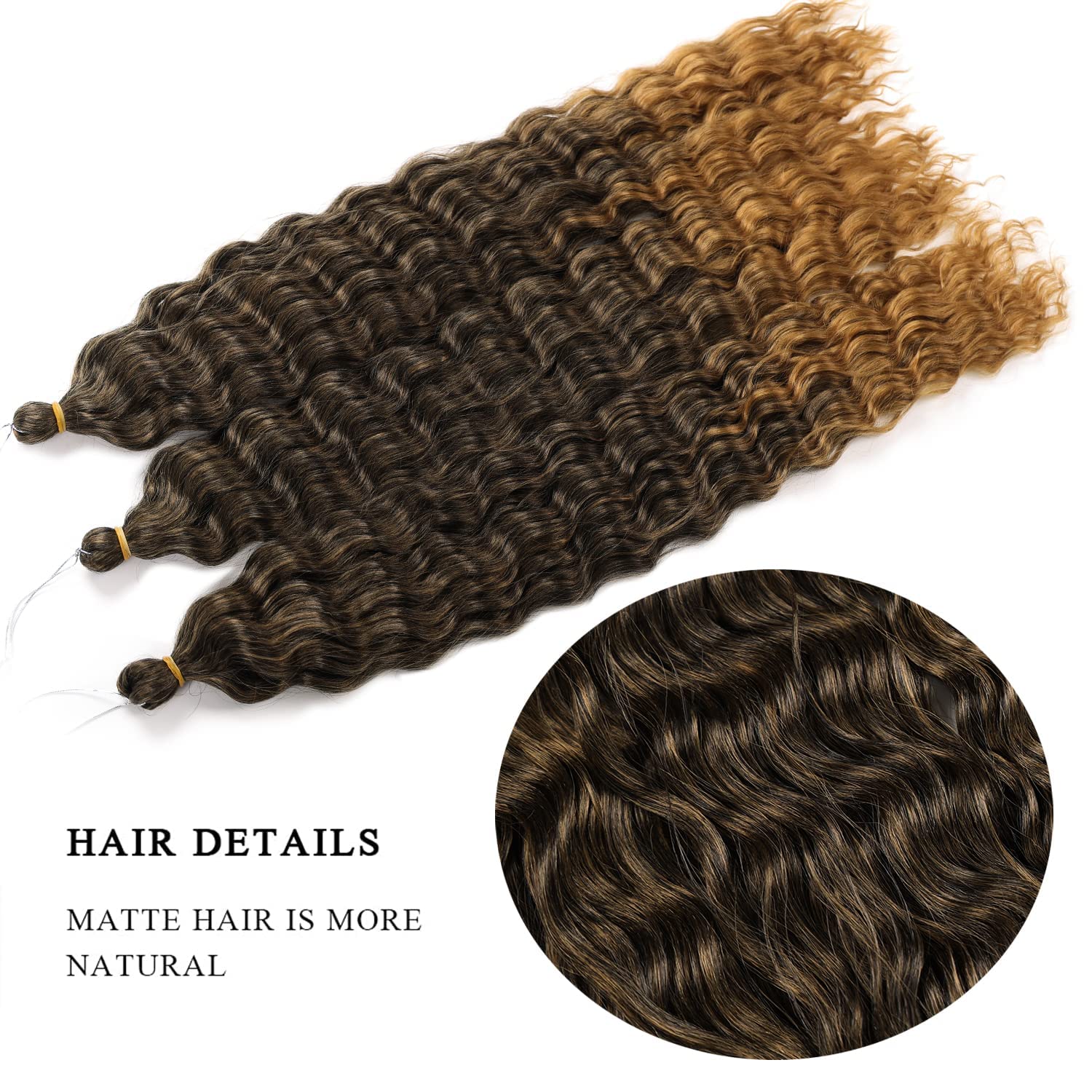 MAYSA 30" Ocean Wave Crochet Hair Extensions, Synthetic Deep Wave, #1BT27, 6 Packs