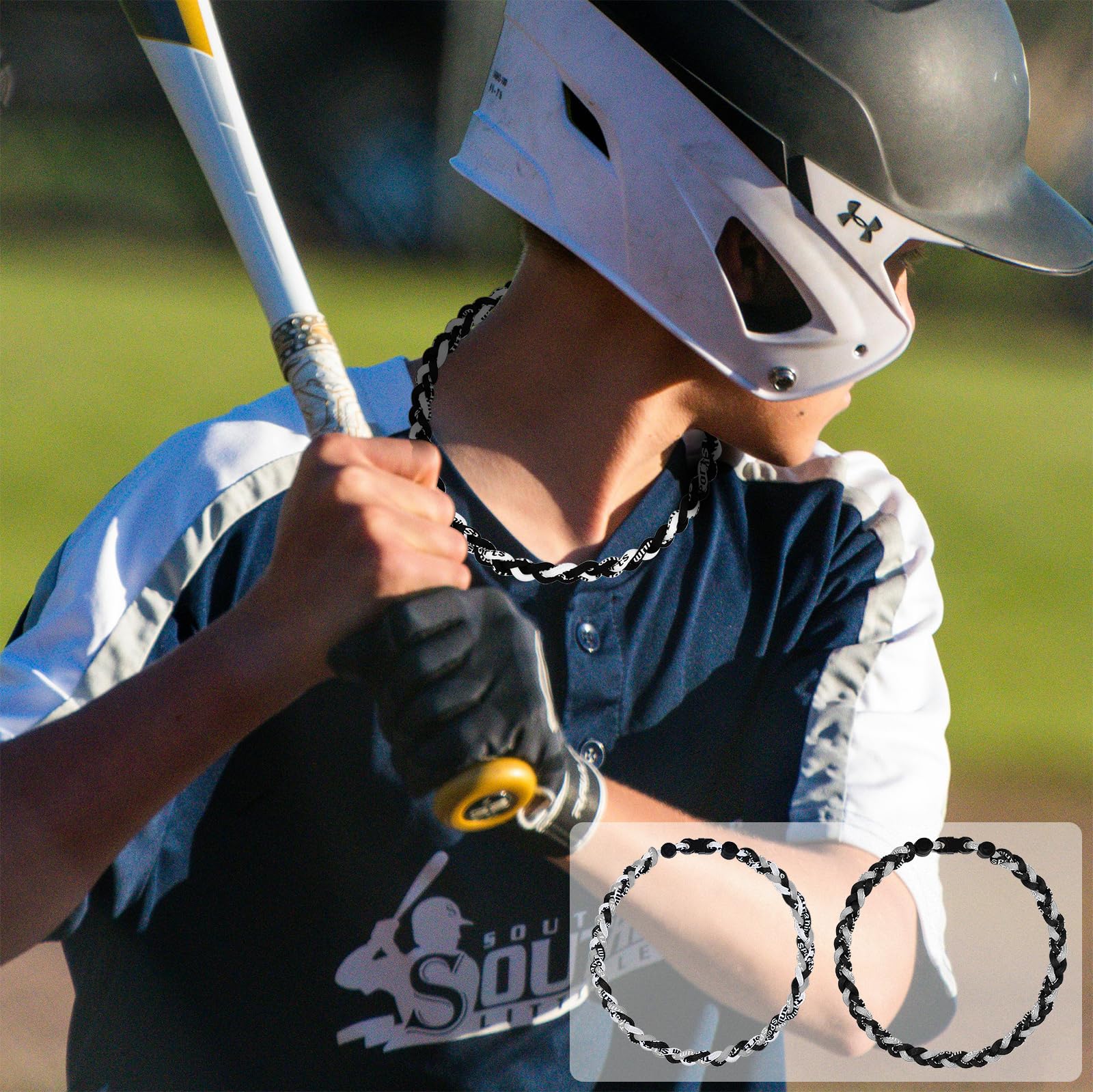 SUPBOMM 3 pcs Baseball Rope Necklaces, League Team Colors Braided Necklace, Baseball Team Gifts, White Sox