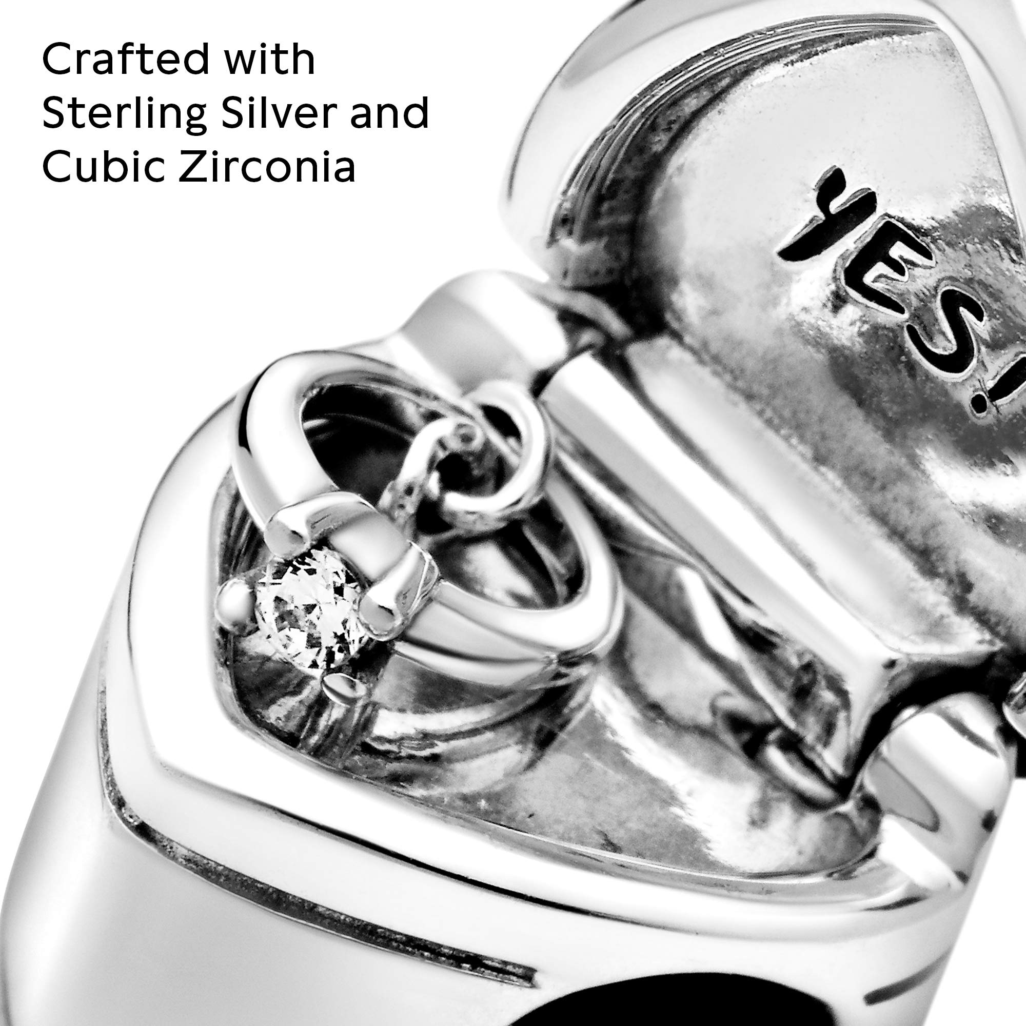 PANDORA Jewelry Logo Yes Heart Cubic Zirconia Charm in Sterling Silver