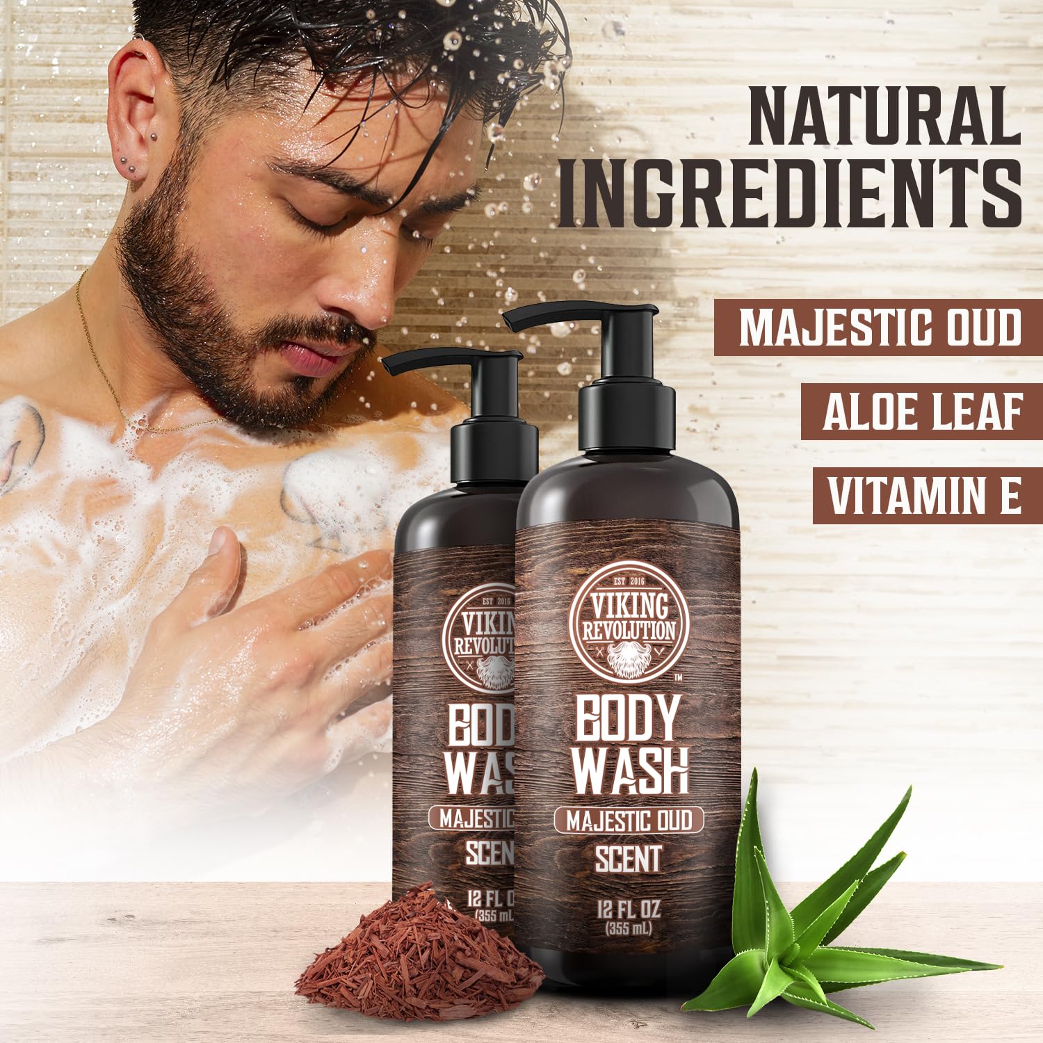 Viking Revolution Men'S Body Wash - Majestic Oud Mens Body Wash - Mens Natural Body Wash For Men With Vitamin E And Rosemary Oil