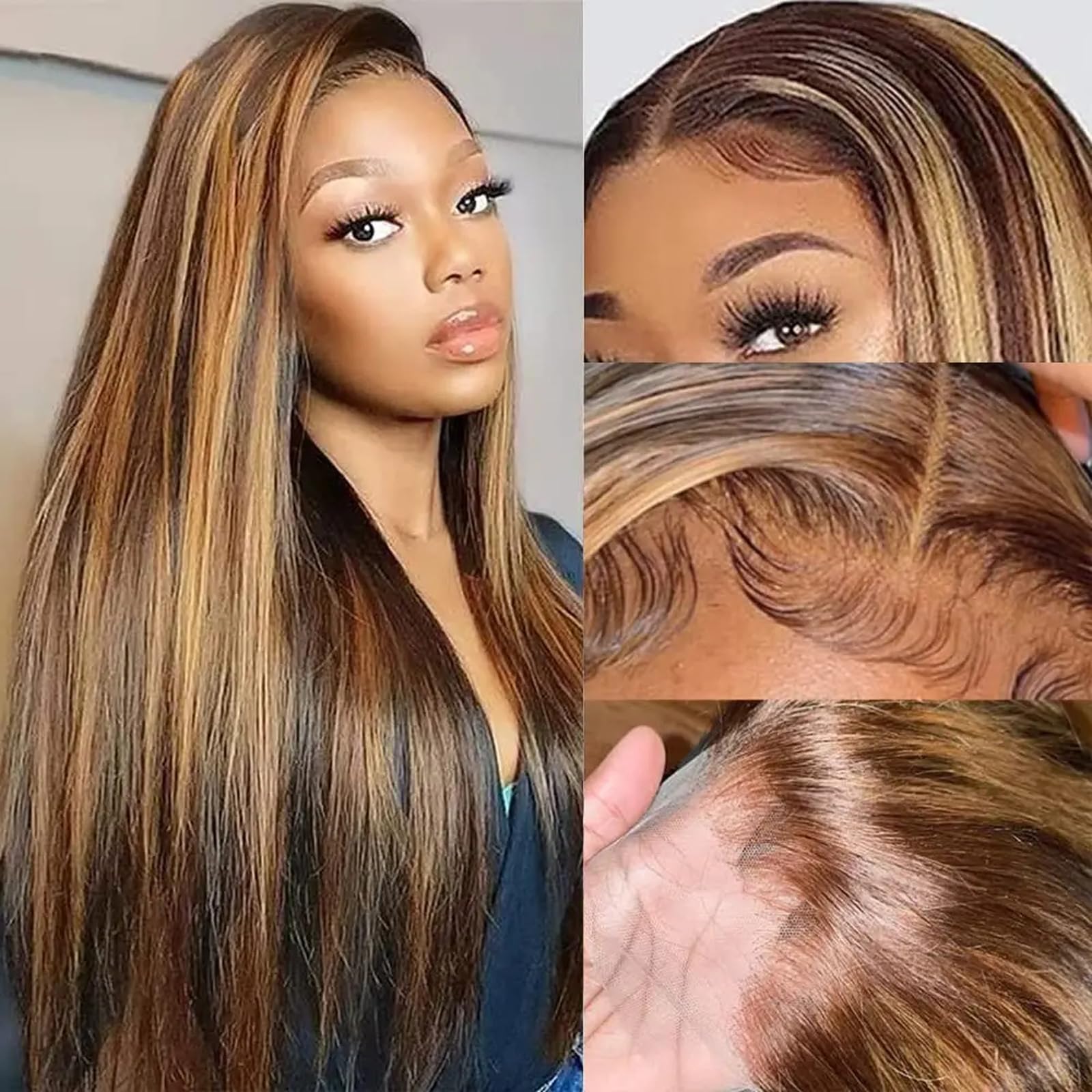 Metamuclia Honey Blonde 13X4 HD Lace Front Wig Human Hair Highlight Straight Lace Frontal Wigs Human Hair Pre Plucked 18 Inch 18