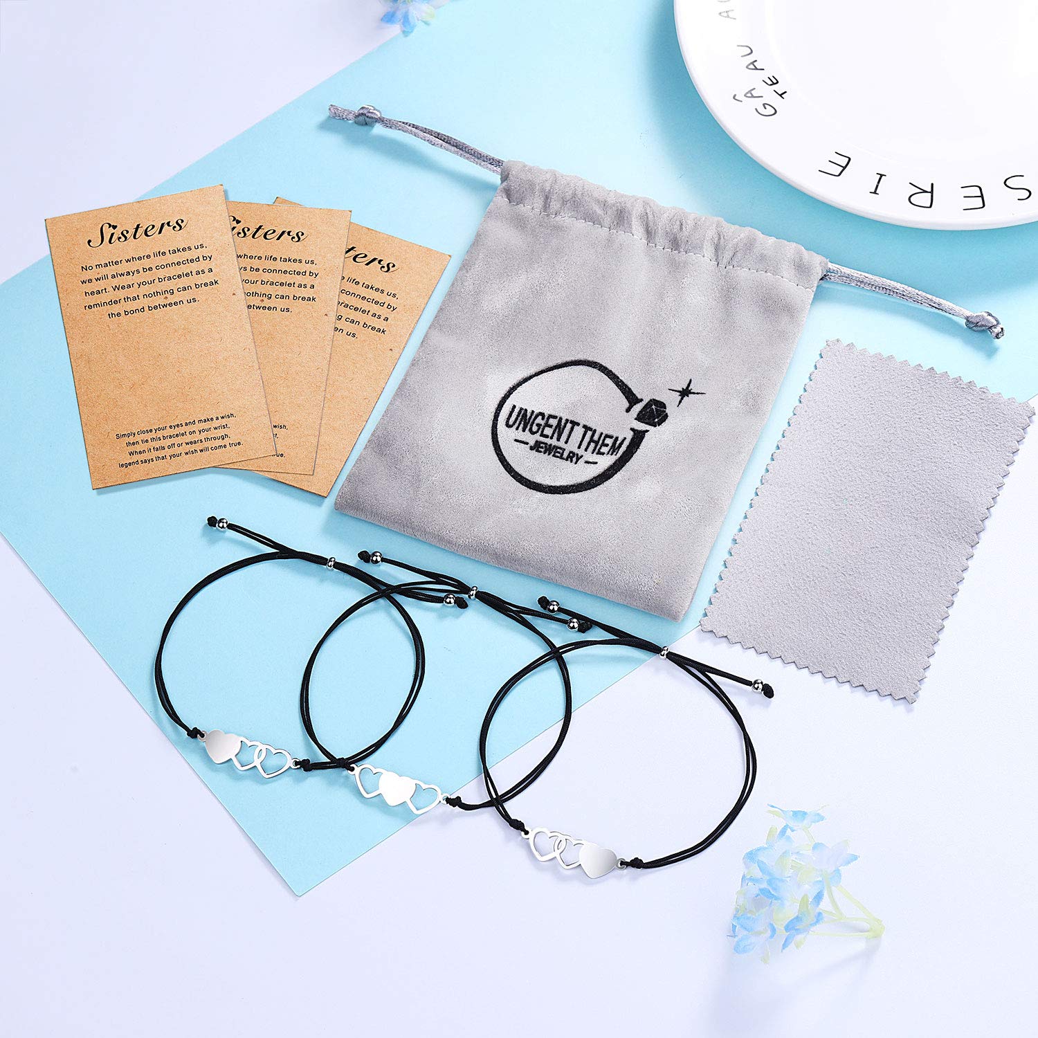 UNGENT THEM 3 Sisters Gifts from Sister Bracelet Galentines Valentines Birthday Christmas Gifts for Sister Women Teen Girls