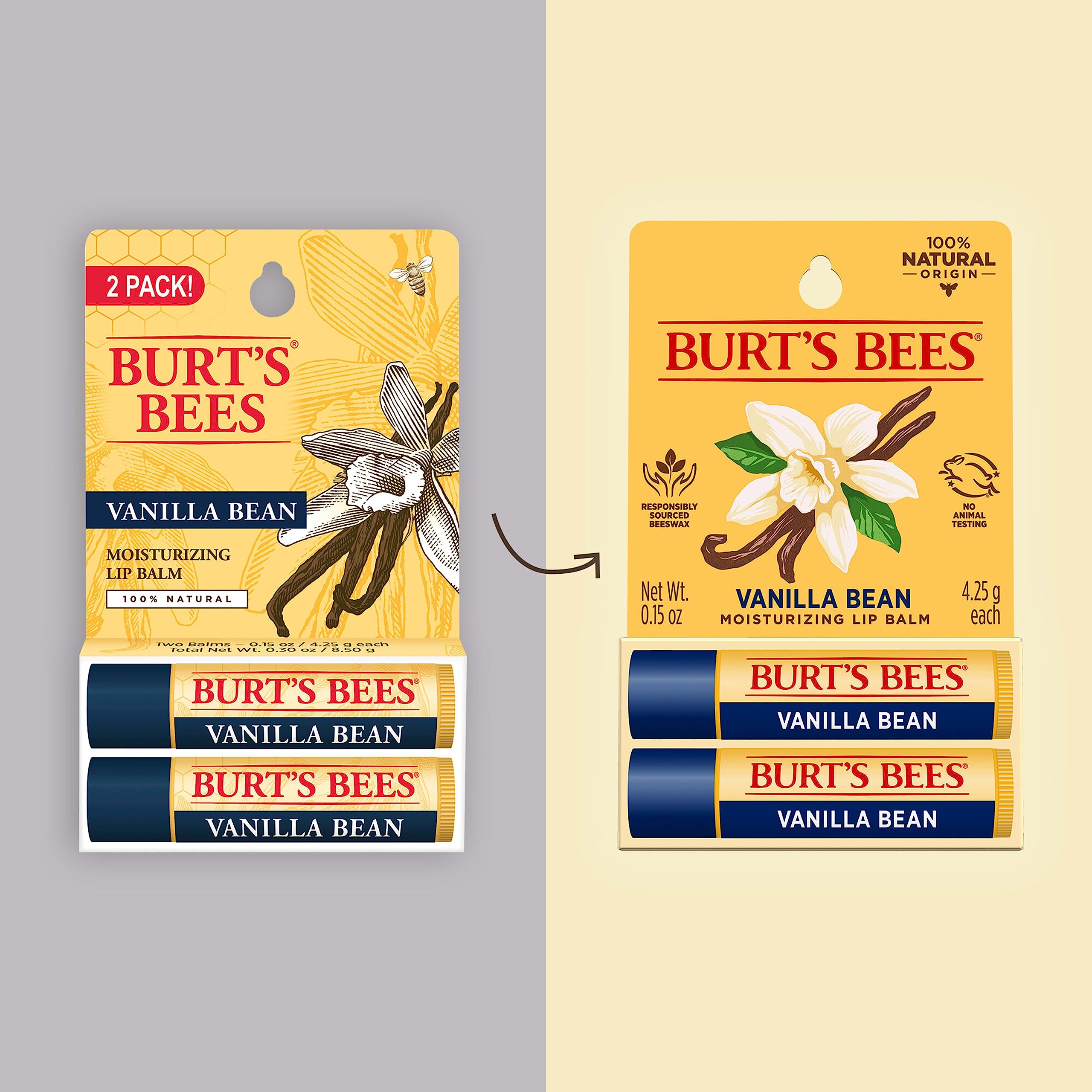 Burt'S Bees Lip Balm - Vanilla Bean, Lip Moisturizer With Responsibly Sourced Beeswax, Tint-Free, Natural Origin Conditioning Li