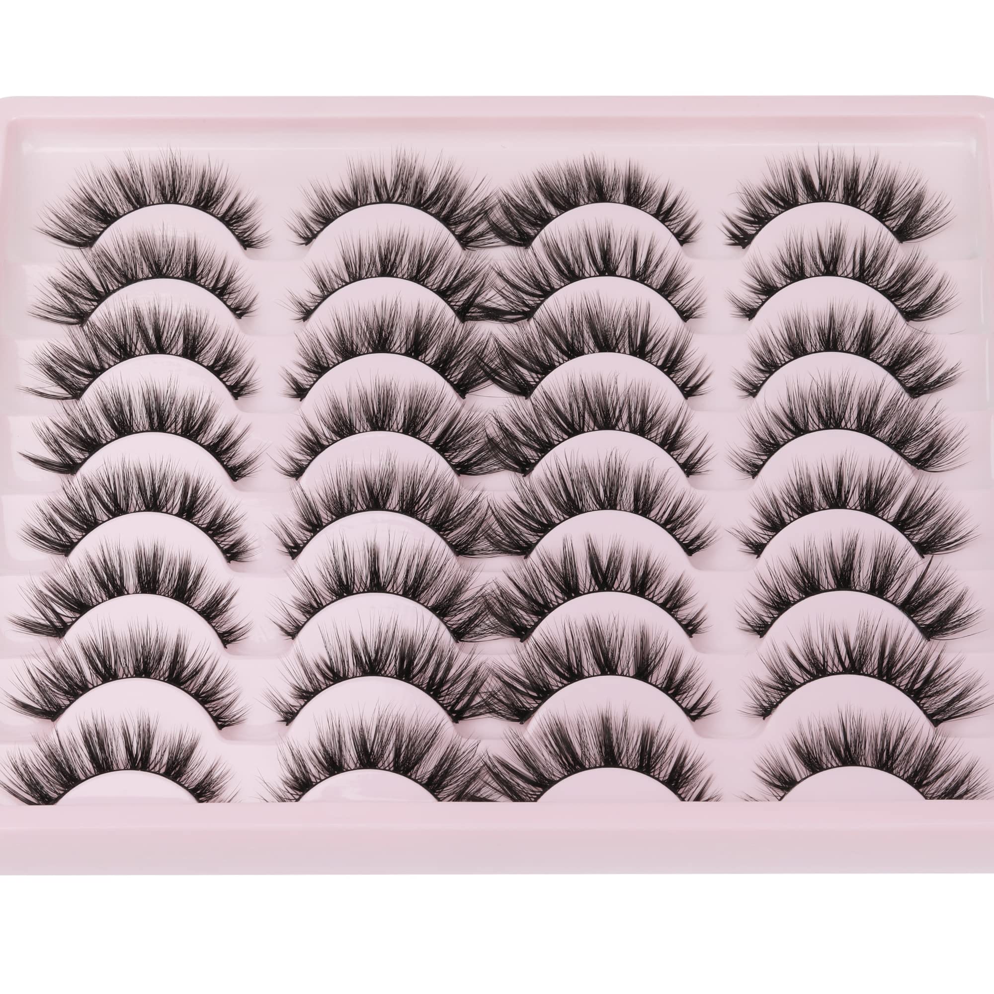 JIMIRE Wispy Faux Mink Cat Eye Lashes Fluffy Crossed Volume False Eyelashes Natural Look Handmade Premium Quality Reusable 16 Pa