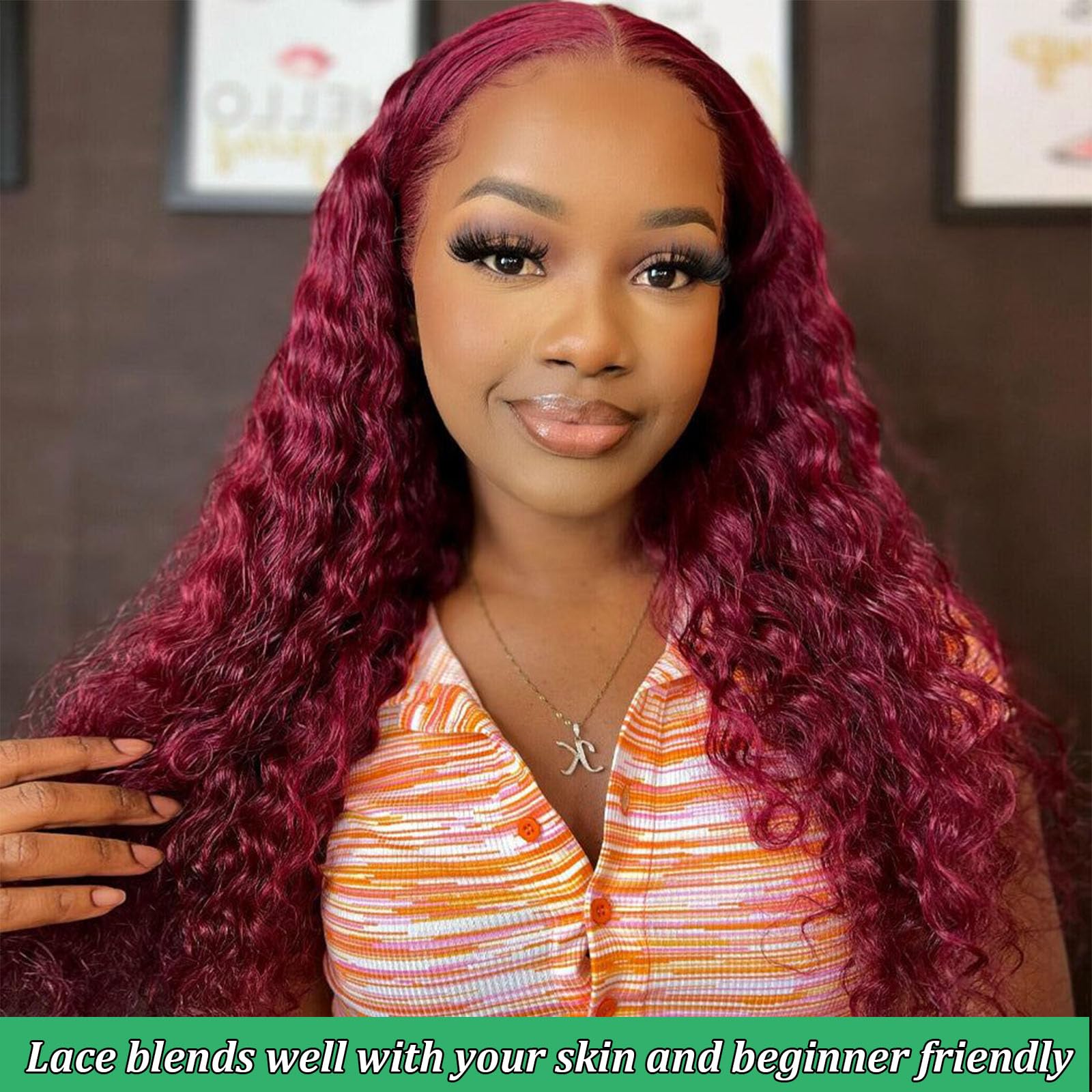Beautygrace Red Deep Wave Lace Front Wigs Human Hair 180% Density 13X4 99J Burgundy Human Hair Lace Front Wigs For Fashion Black