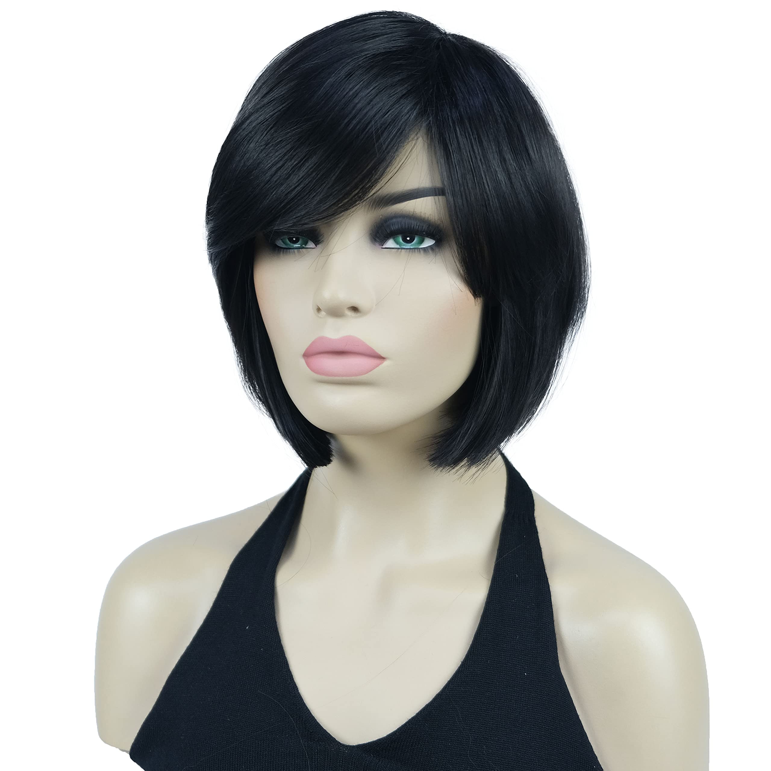 Lydell 8'' Straight Short Wigs Bob Hair With Bangs Cute Central Dot Top Heat Resistant Synthetic Wigs (Darkest Brown)