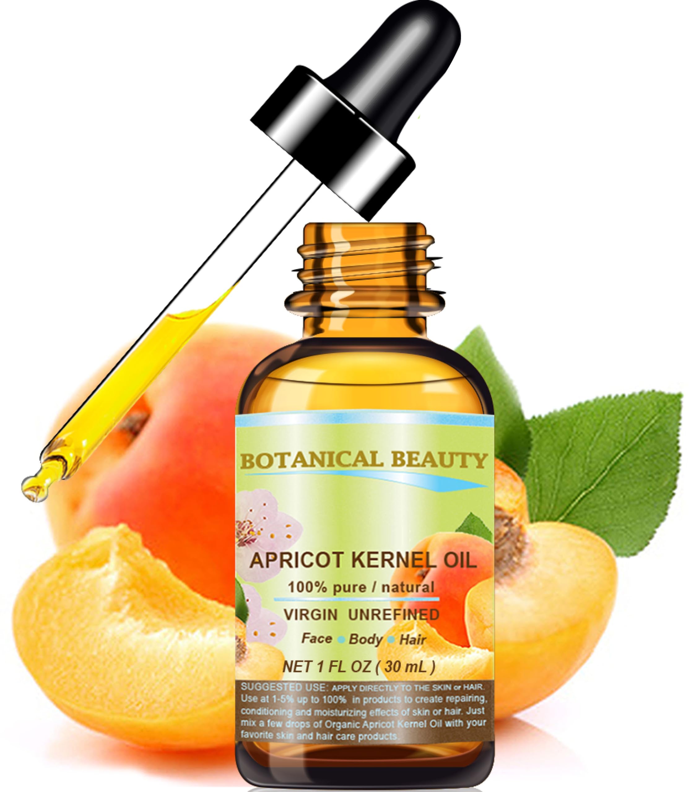 Botanical Beauty APRICOT KERNEL OIL Australian 100% Pure Virgin Unrefined Cold Pressed Carrier Oil 2 oz- 60 ml for Face Hair Bod