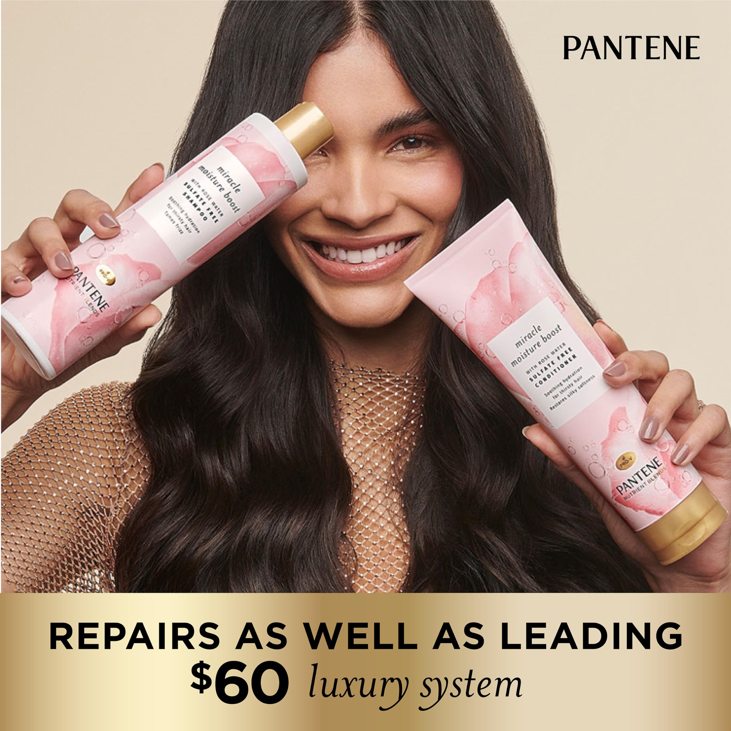 Pantene Nutrient Blends Miracle Moisture Boost Rose Water Shampoo & Conditioner Dual Pack For Dry Hair, Sulfate Free