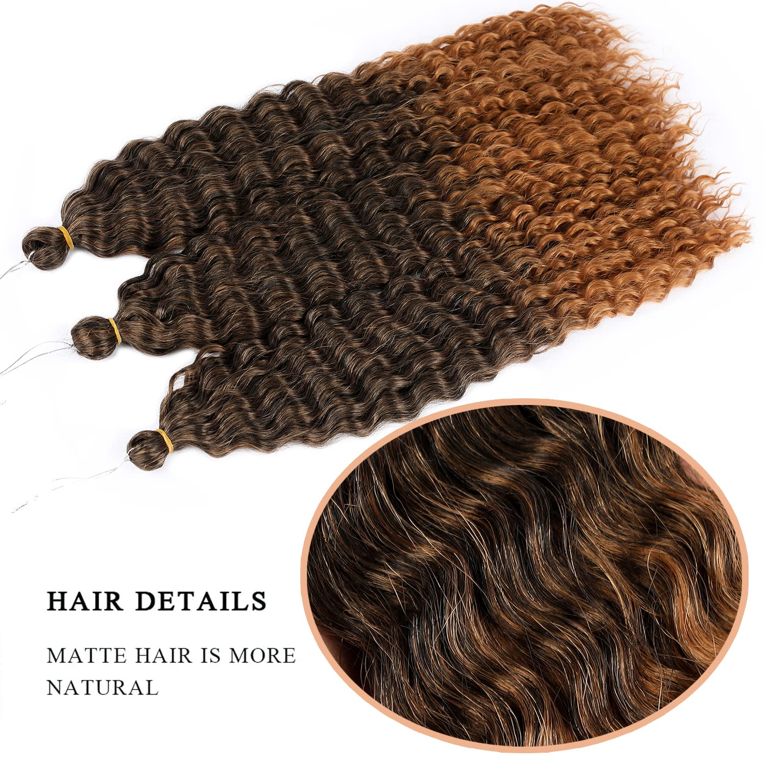 22in Ocean Wave Crochet hair 6Packs Brown Curly Braiding Crochet Hair Soft Synthetic Deep Wave Crochet Hair Extensions for Women