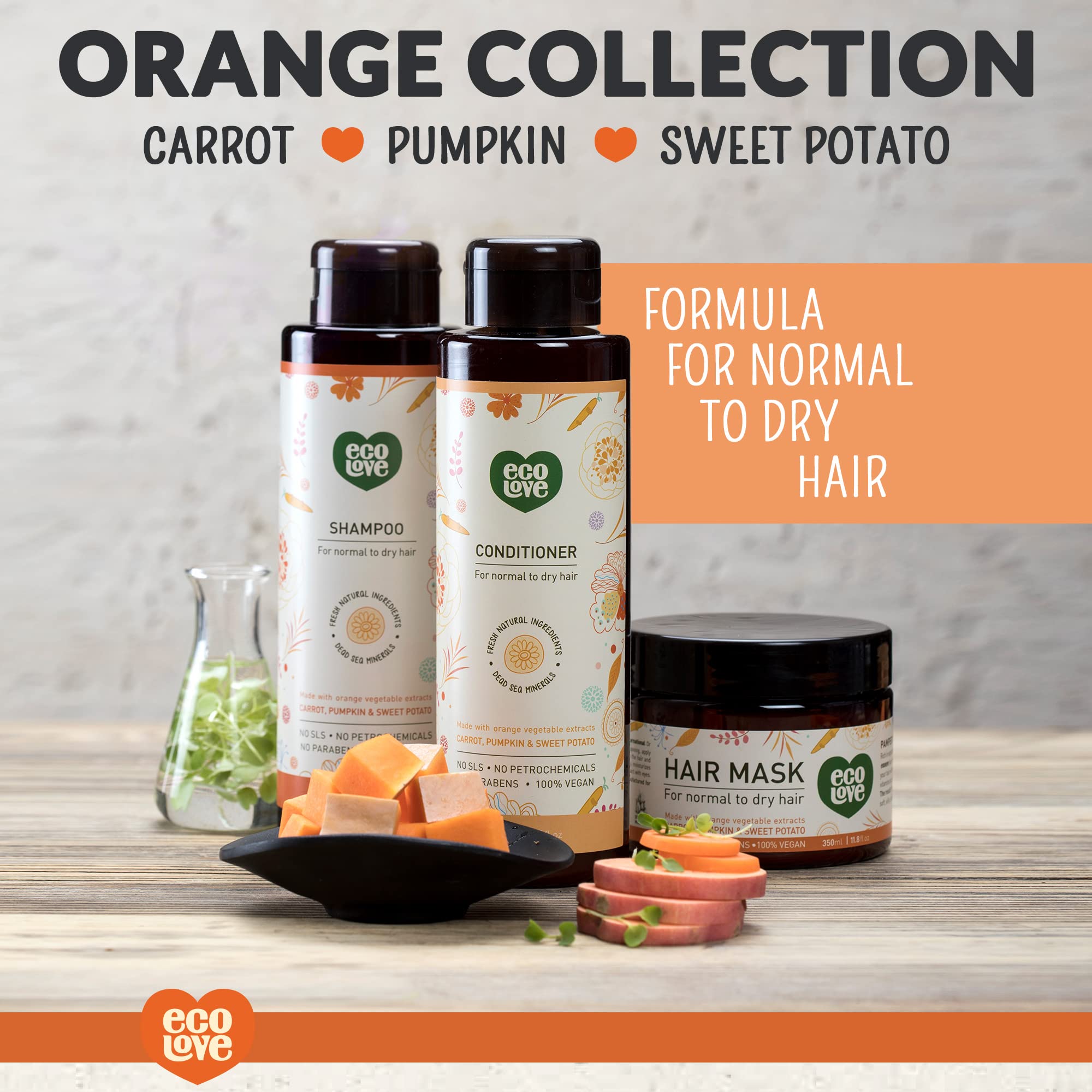 Ecolove - Natural Conditioner For Dry, Damaged Hair And Color Treated Hair - No Sls Or Parabens - With Natural Carrot And Pumpki