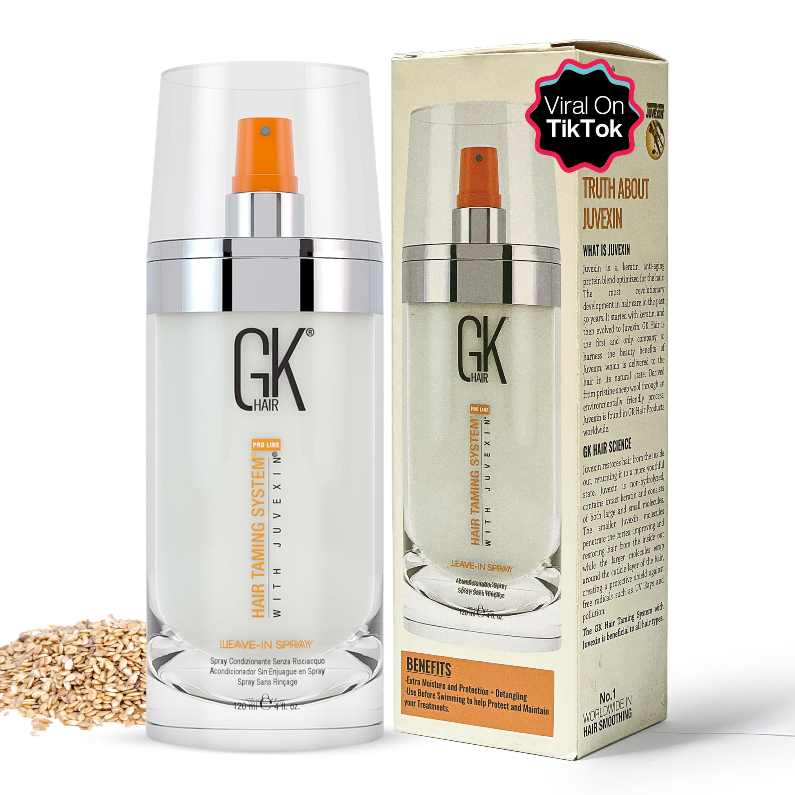 GK HAIR Global Keratin Leave-In Conditioner Detangler Spray 120 ml - For Dry, Damaged and Frizzy Hair Protection With Organic Na
