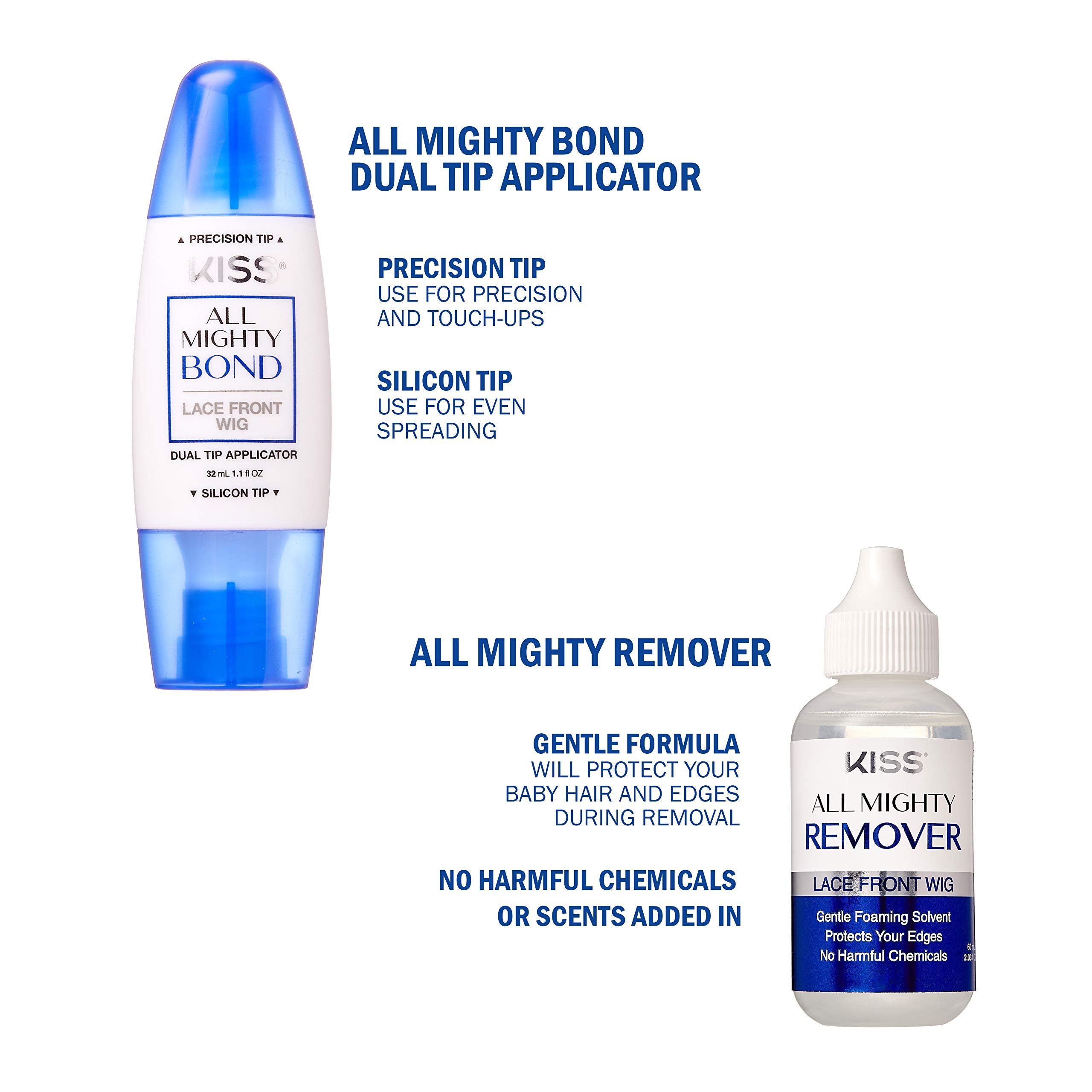 Red By Kiss All Mighty Bond Lace Front Wig Glue & Remover Set, Dual Tip Applicator, Instant Dry, Water Resistant, Strong Hold Fo