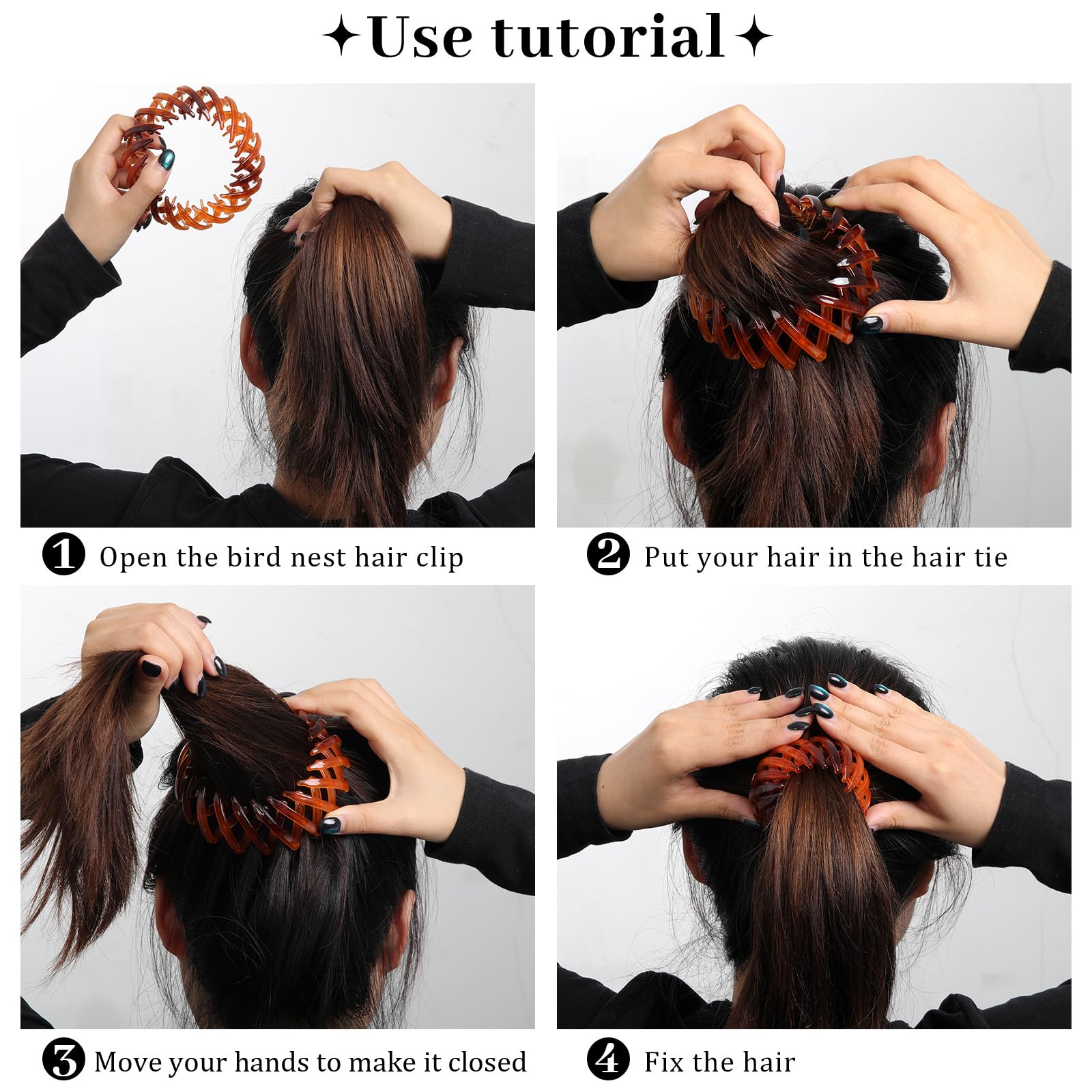 6Pcs Bird Nest Magic Hair Clips Hair Nest For Bun Strong Ponytail Holders For Women Girls (Glossy Transparent Jelly, Large)
